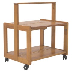 Vintage 20th Century Swedish Wooden Bar Cart On Wheels