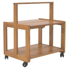 20th Century Swedish Wooden Bar Cart On Wheels