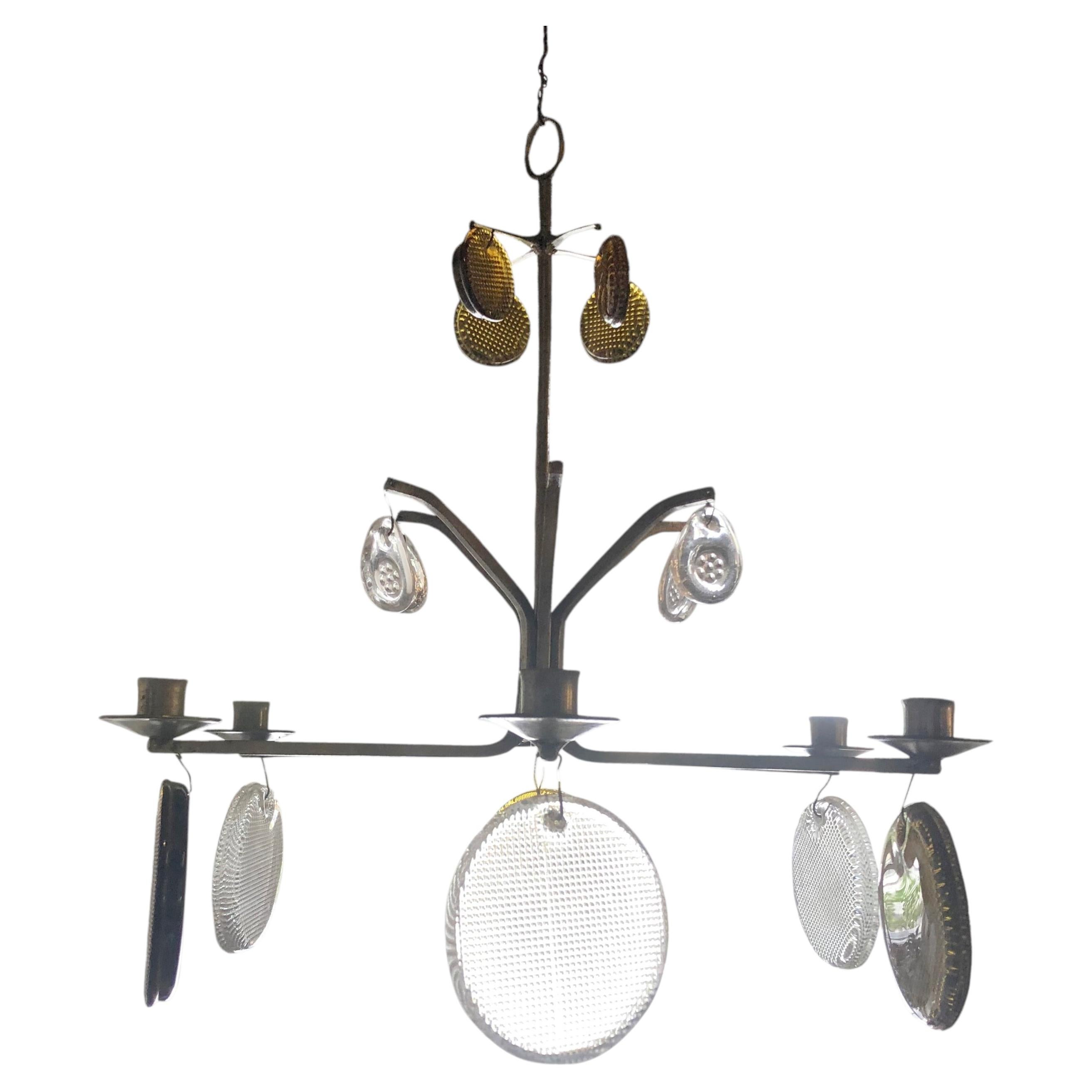 20th Century Swedish Wrought Iron Hanging, Ceiling Candelabra by Erik Hoeglund