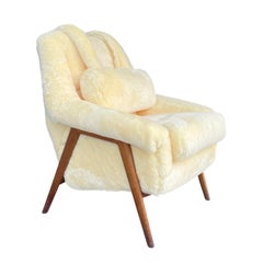 20th Century Yellow Swedish Sheepskin Lounge Chair - Vintage Scandinavian Chair