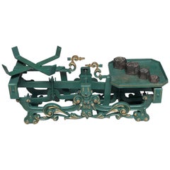 Antique 20th Century Swiss Balance Scale in Green with Complete Set of Weights
