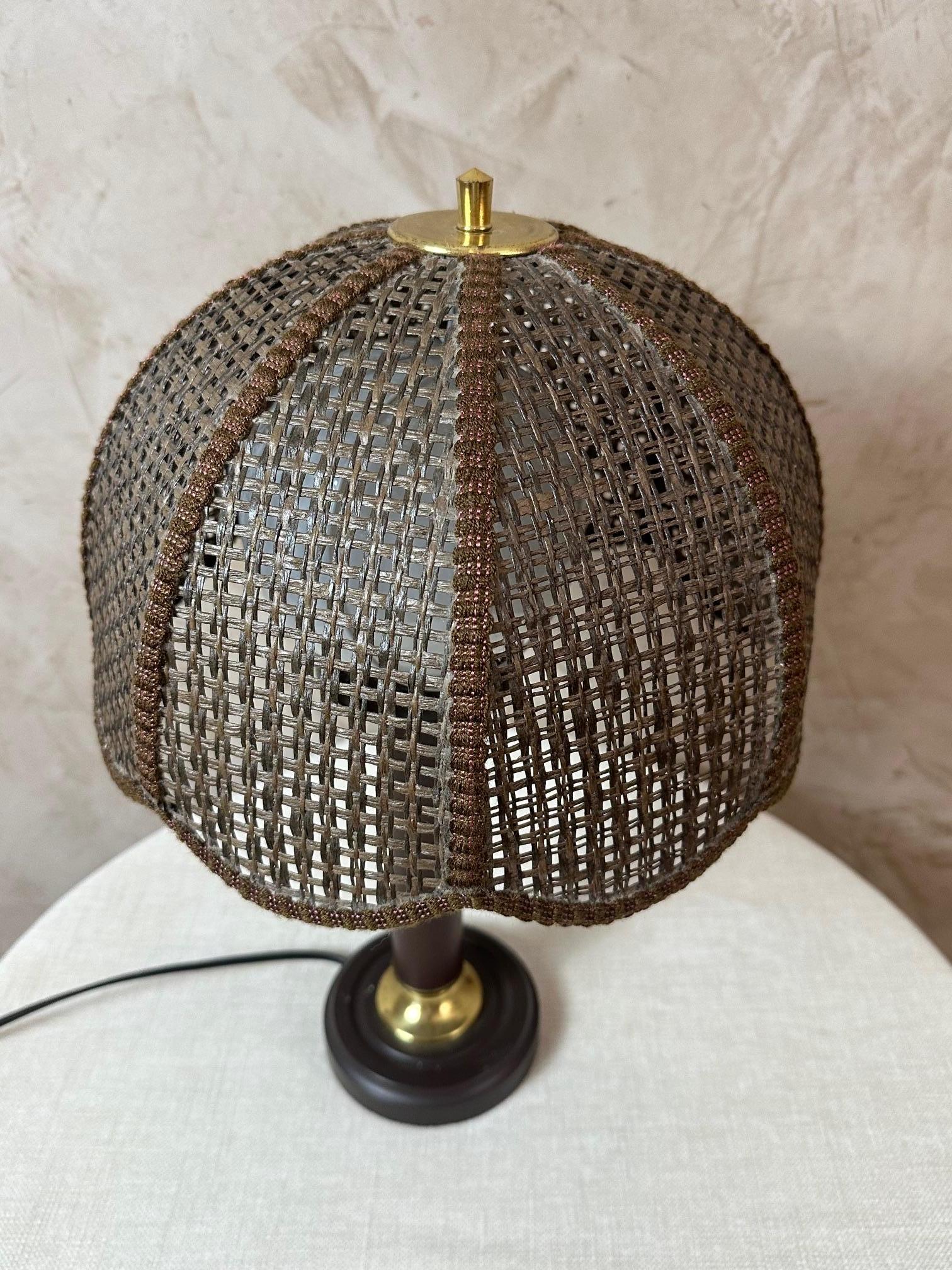 Late 20th Century 20th century Swiss Design Dark Bamboo and Brass Lamp Table, 1970s For Sale