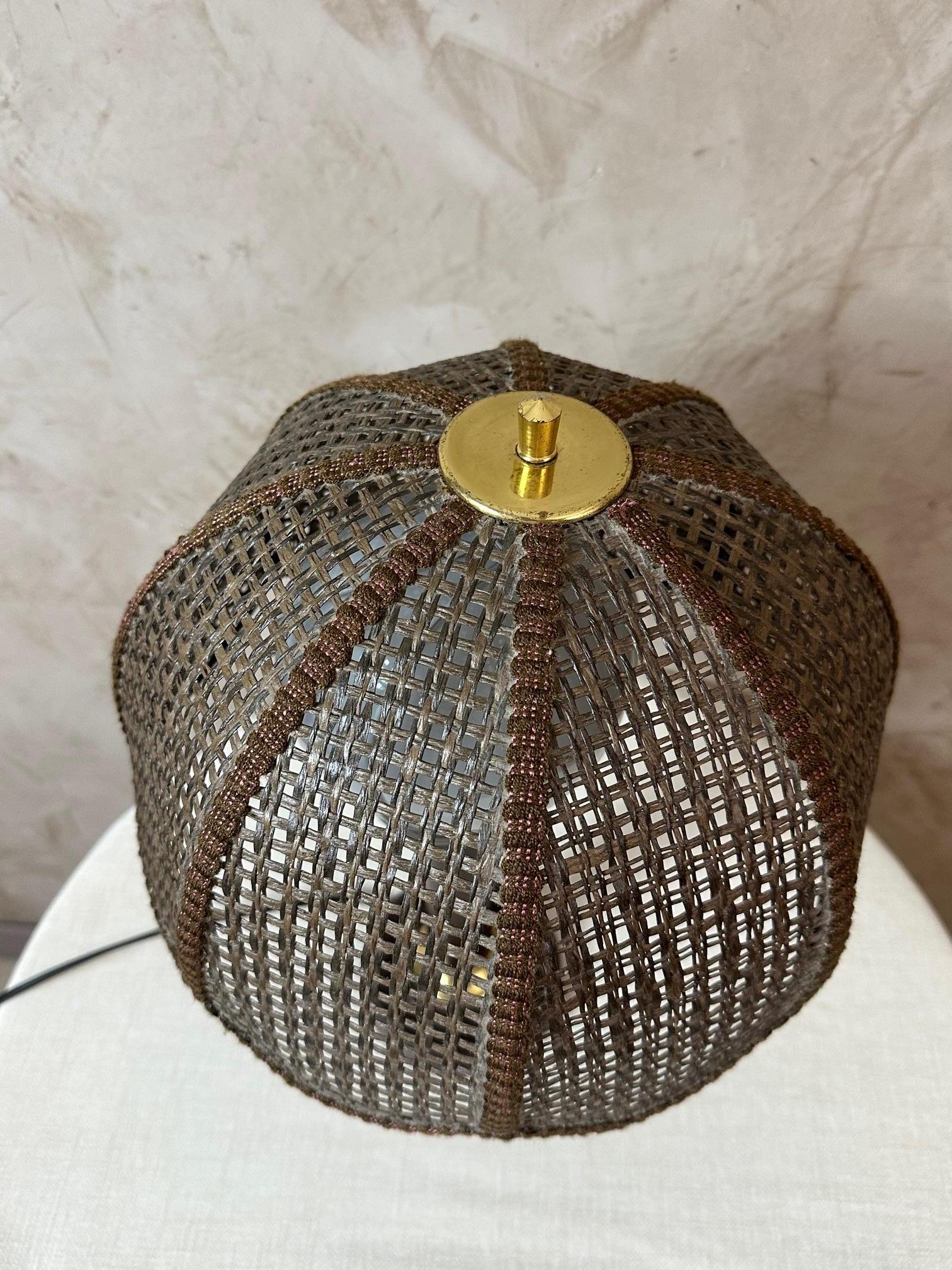 20th century Swiss Design Dark Bamboo and Brass Lamp Table, 1970s For Sale 1