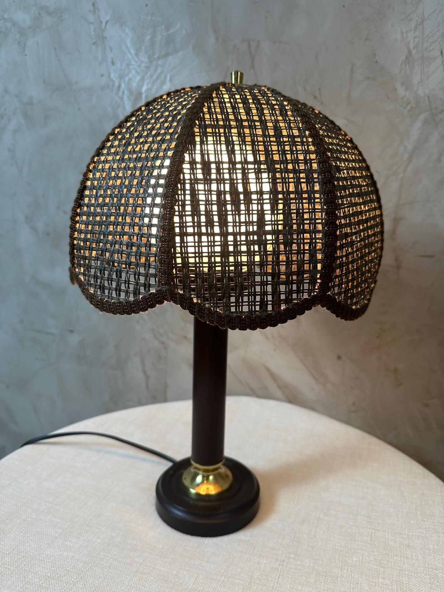 20th century Swiss Design Dark Bamboo and Brass Lamp Table, 1970s For Sale 3