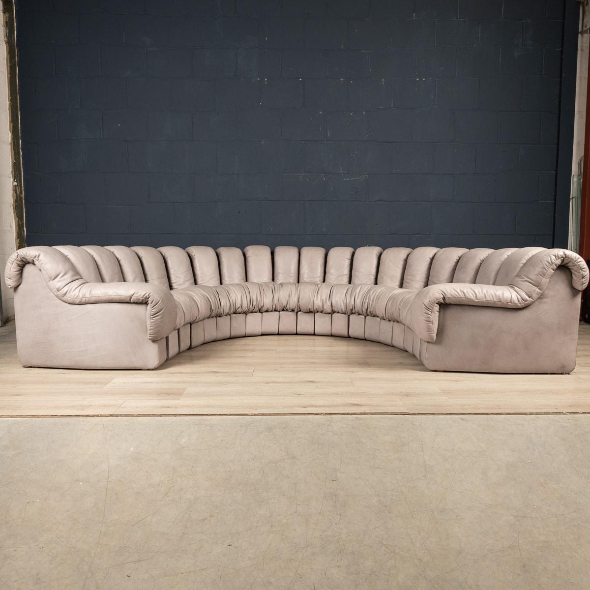 A stunning leather de Sede DS-600 segmented “caterpillar“ sofa, late 20th century, with rounded back supports and arms, the twenty segmented sections each joined by a zipped mechanism.

ADDITIONAL PHOTOS AVAILABLE ON REQUEST


CONDITION
In very good