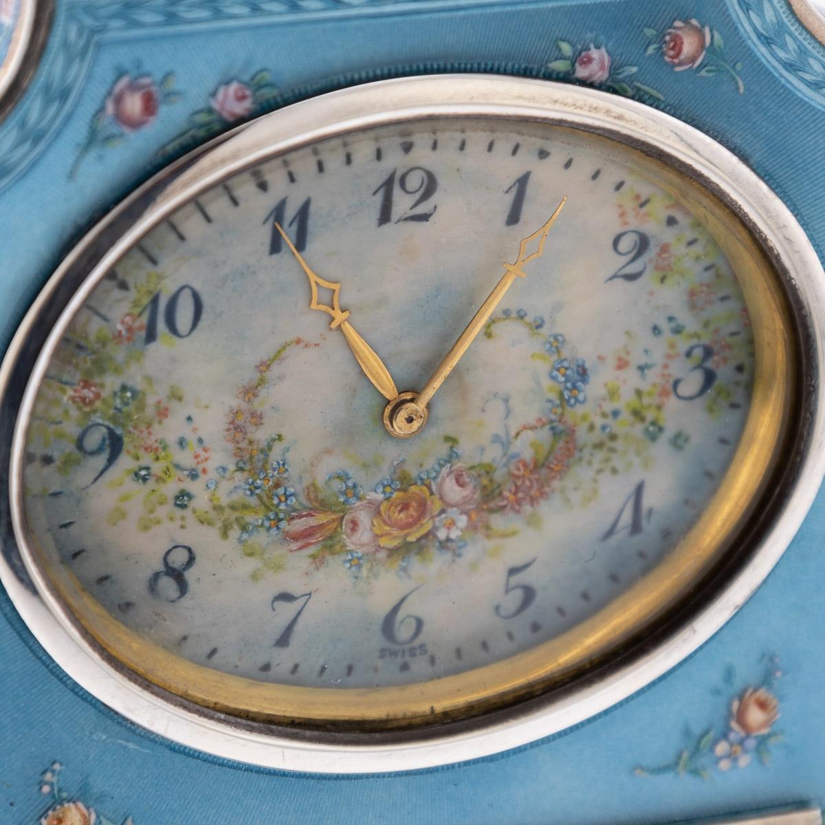 20th Century Swiss Solid Silver & Guilloche Enamel Travel Clock, c.1900 For Sale 12
