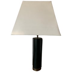 20th Century Table Lamp Leather and Brass in Jacques Adnet Style, 1950s