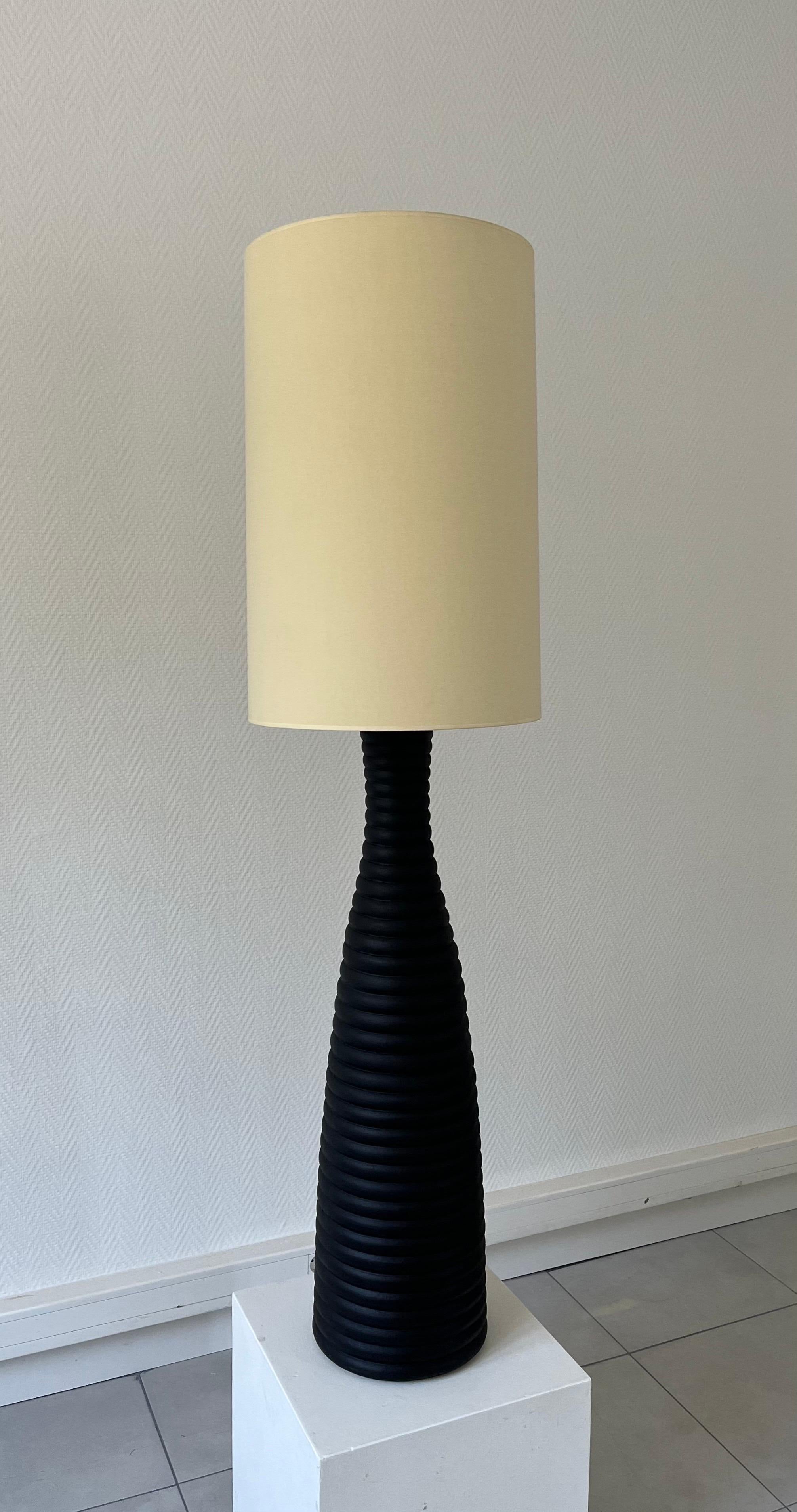 French 20th century table lamp / standing lamp in black ceramic For Sale