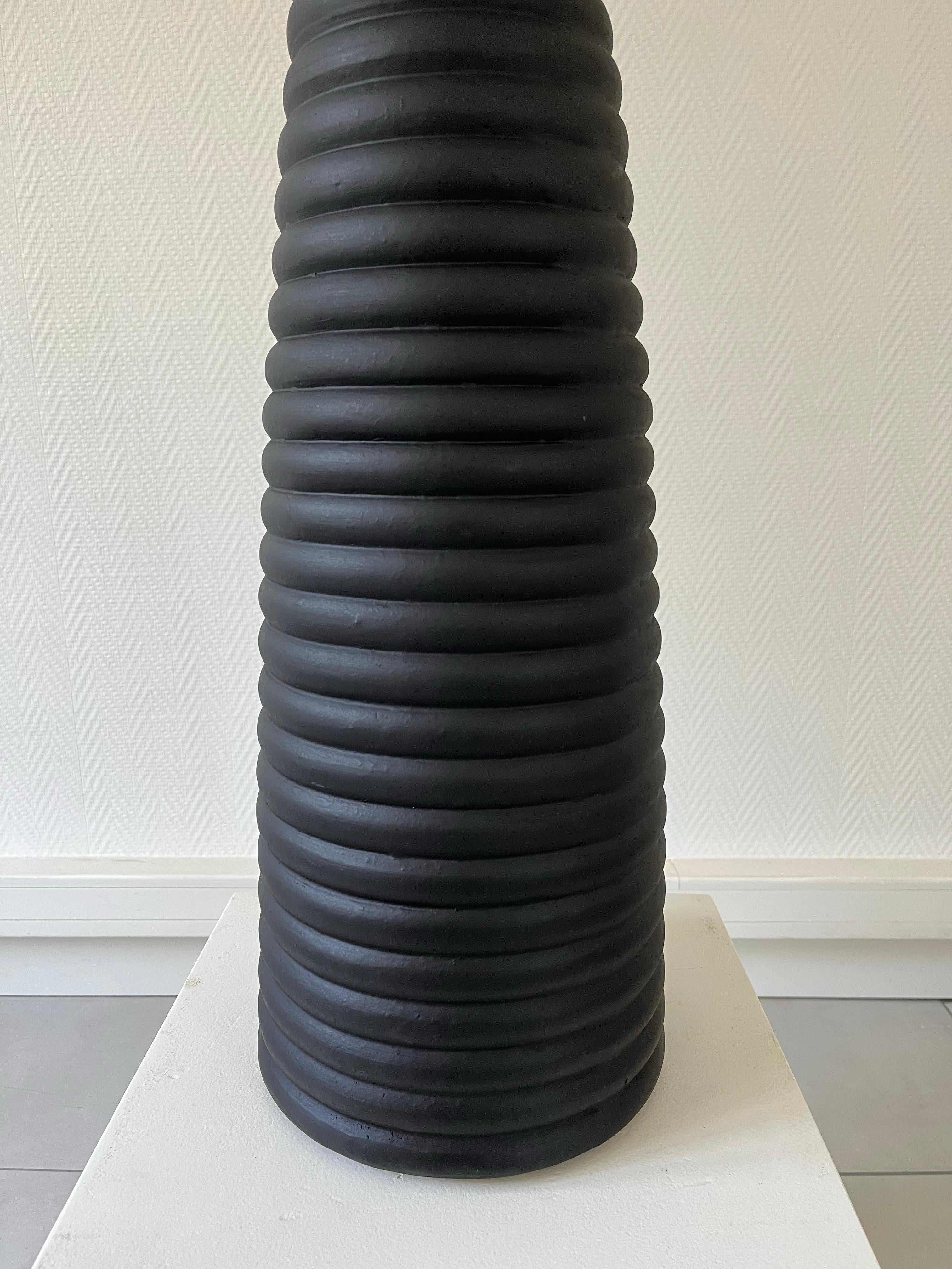 Enameled 20th century table lamp / standing lamp in black ceramic For Sale