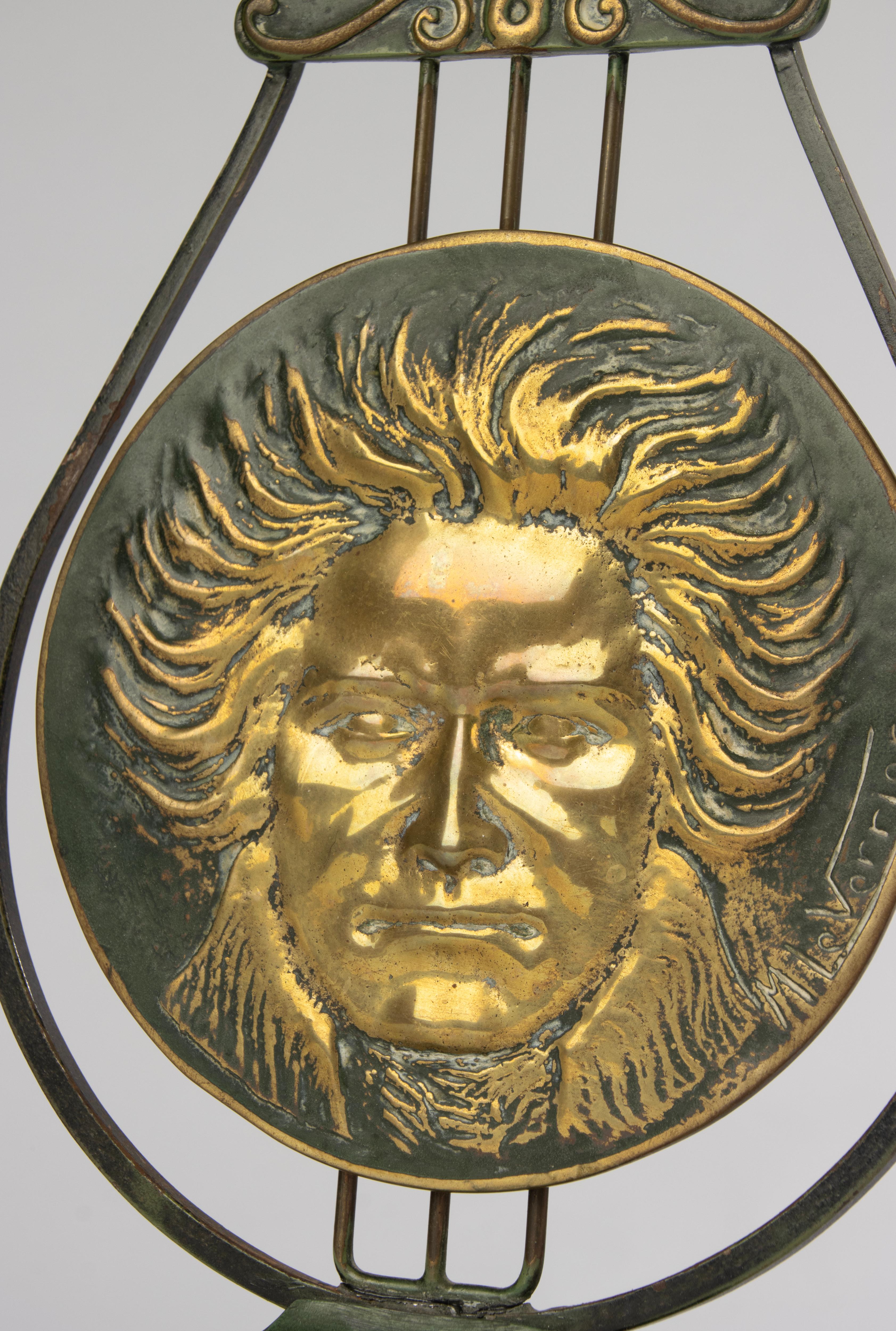20th Century Table Sculpture - Max Le Verrier - Patinated Brass - Beethoven In Good Condition For Sale In Casteren, Noord-Brabant