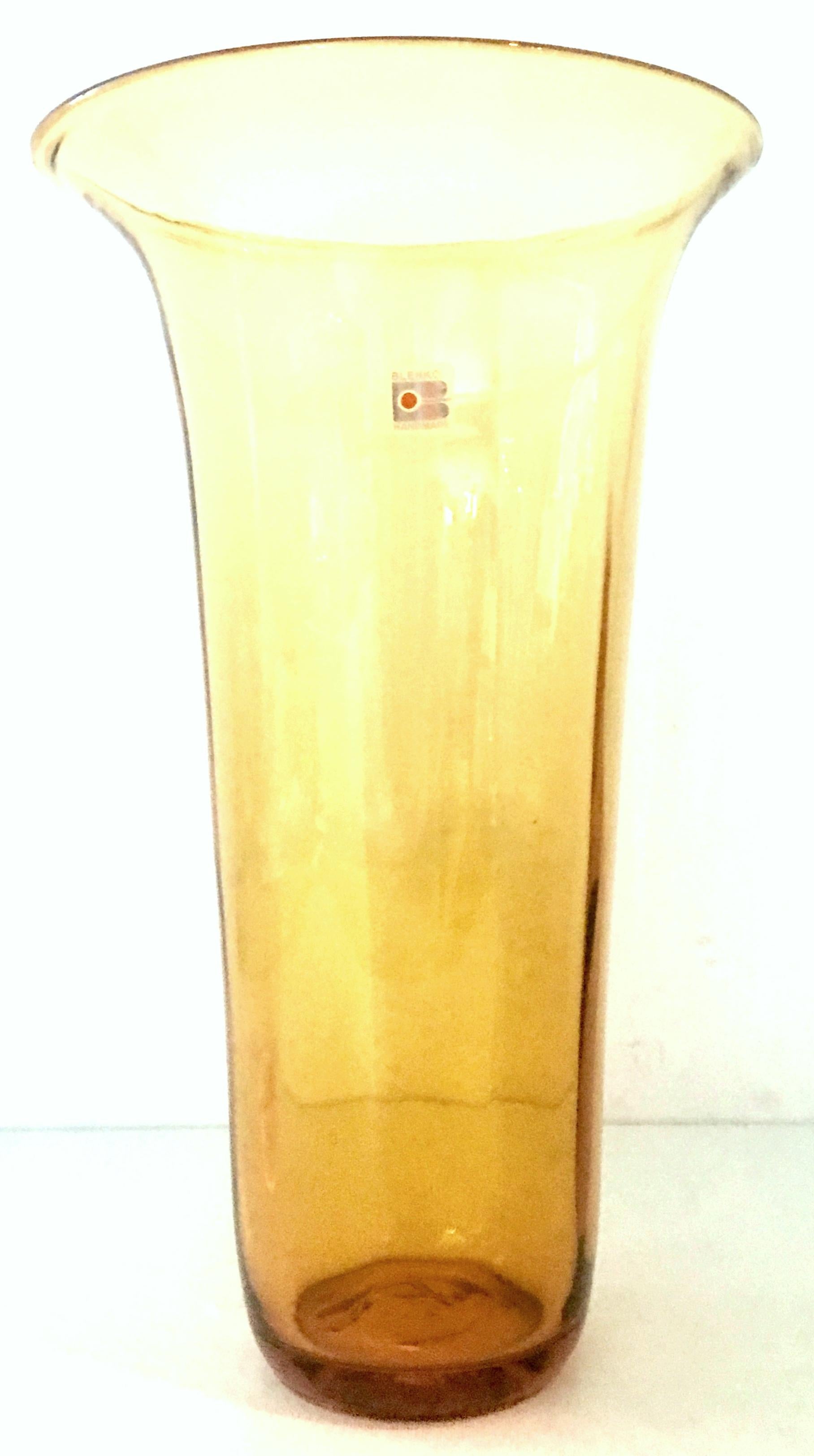 1980'S Amber Optic Tall Art Glass vase by Blenko Glass Co. Maintains the original Blenko sticker, Handmade-Blenko.