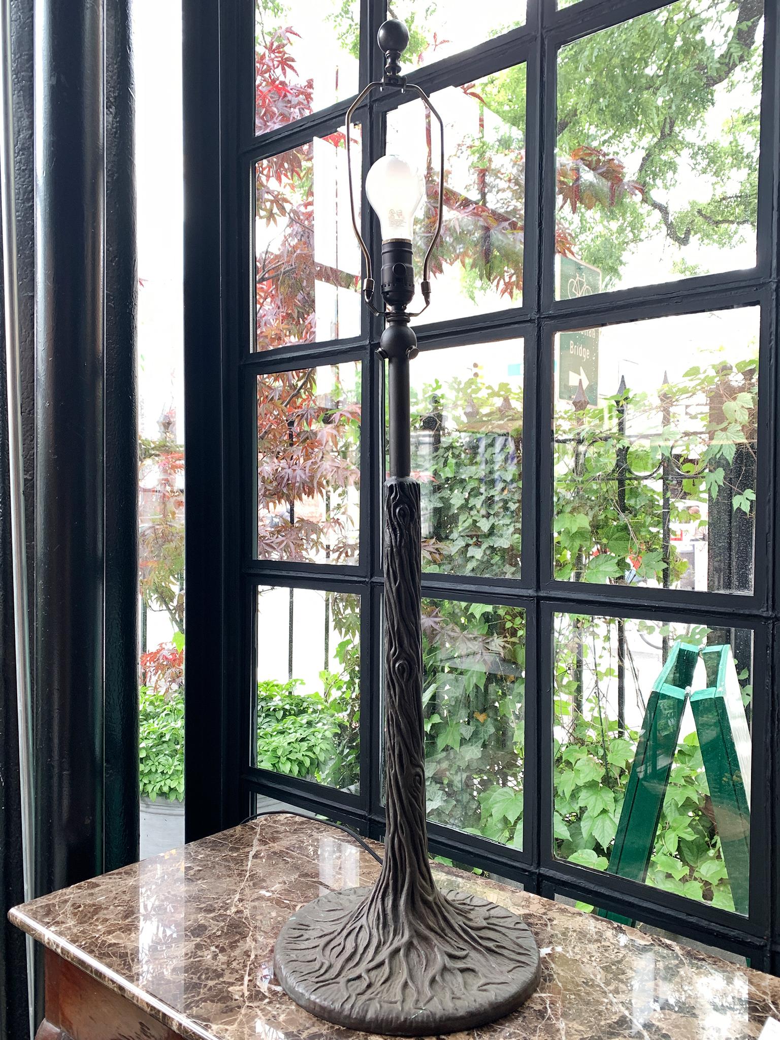 20th Century Tall Cast Iron Tree Form Table Lamp In Good Condition In New York, NY