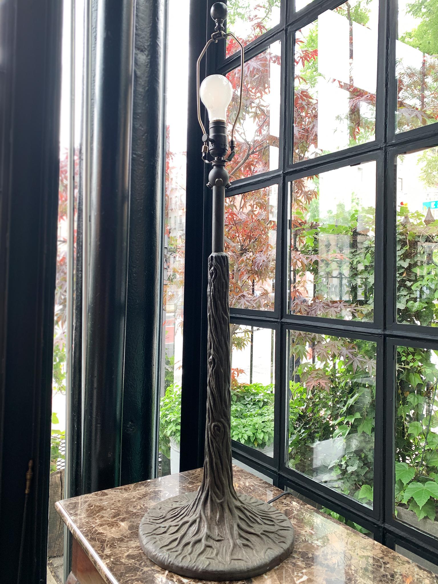 Linen 20th Century Tall Cast Iron Tree Form Table Lamp