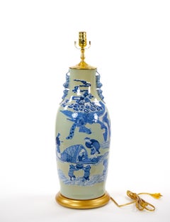 20th Century Tall Chinese Export Chinoiserie Table Lamp / Hand-Painted Details