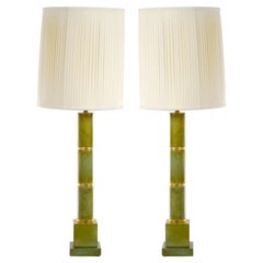 20th Century Tall Pair Green Jade Art Deco Style Table Lamp