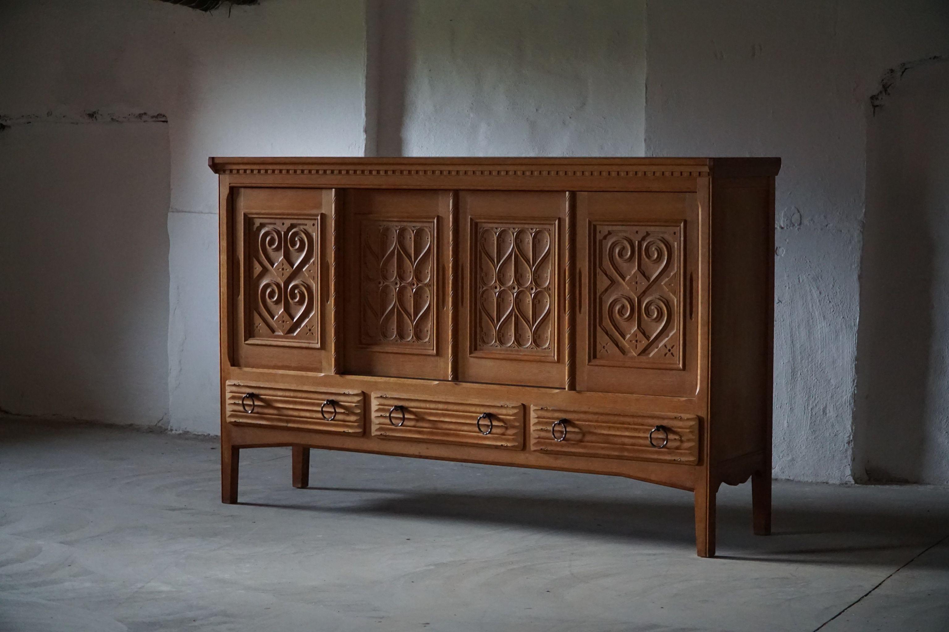 20th Century Tall Sculptural Sideboard in Solid Oak, by Danish Cabinetmaker 5