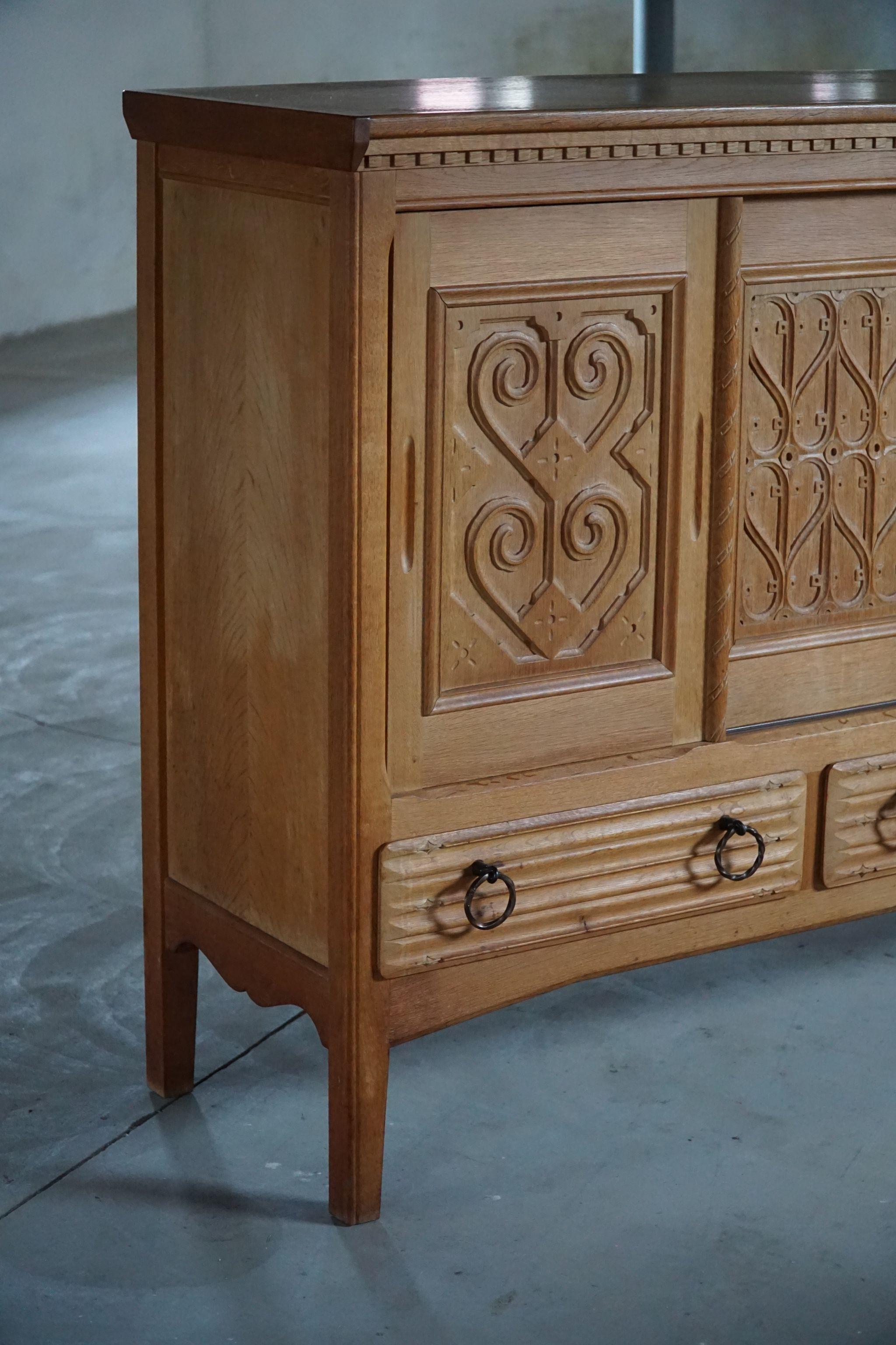 20th Century Tall Sculptural Sideboard in Solid Oak, by Danish Cabinetmaker 9