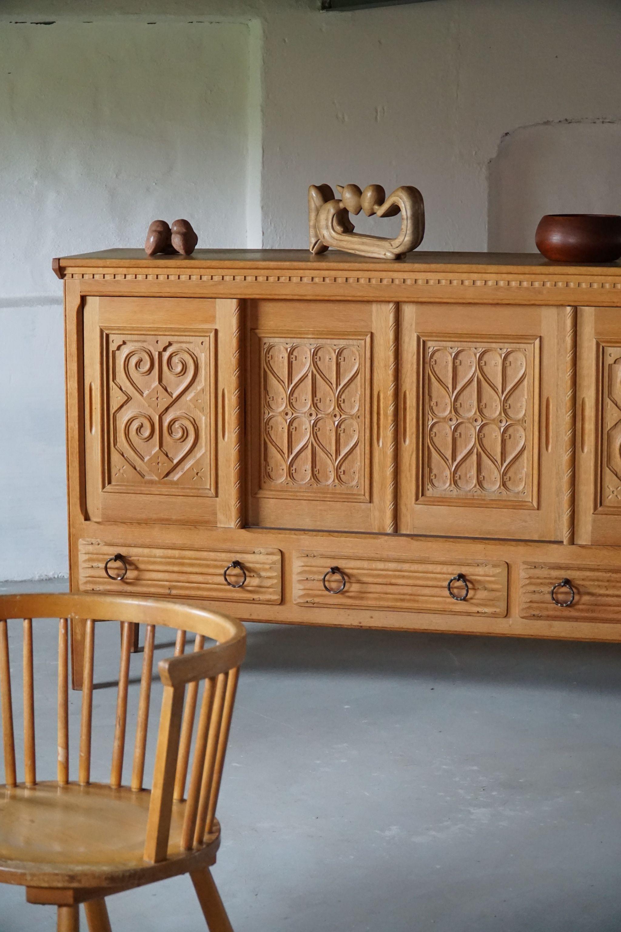20th Century Tall Sculptural Sideboard in Solid Oak, by Danish Cabinetmaker 11