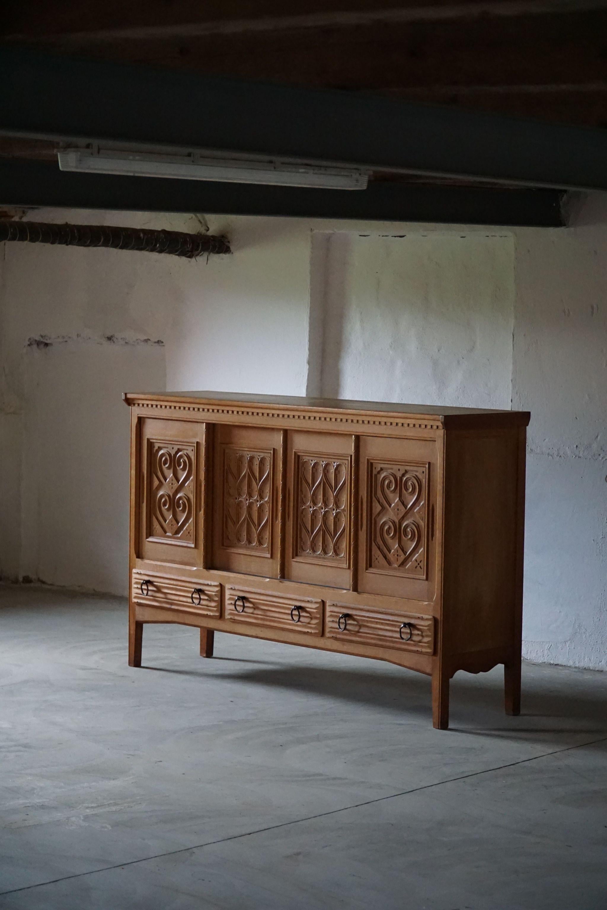 20th Century Tall Sculptural Sideboard in Solid Oak, by Danish Cabinetmaker 3