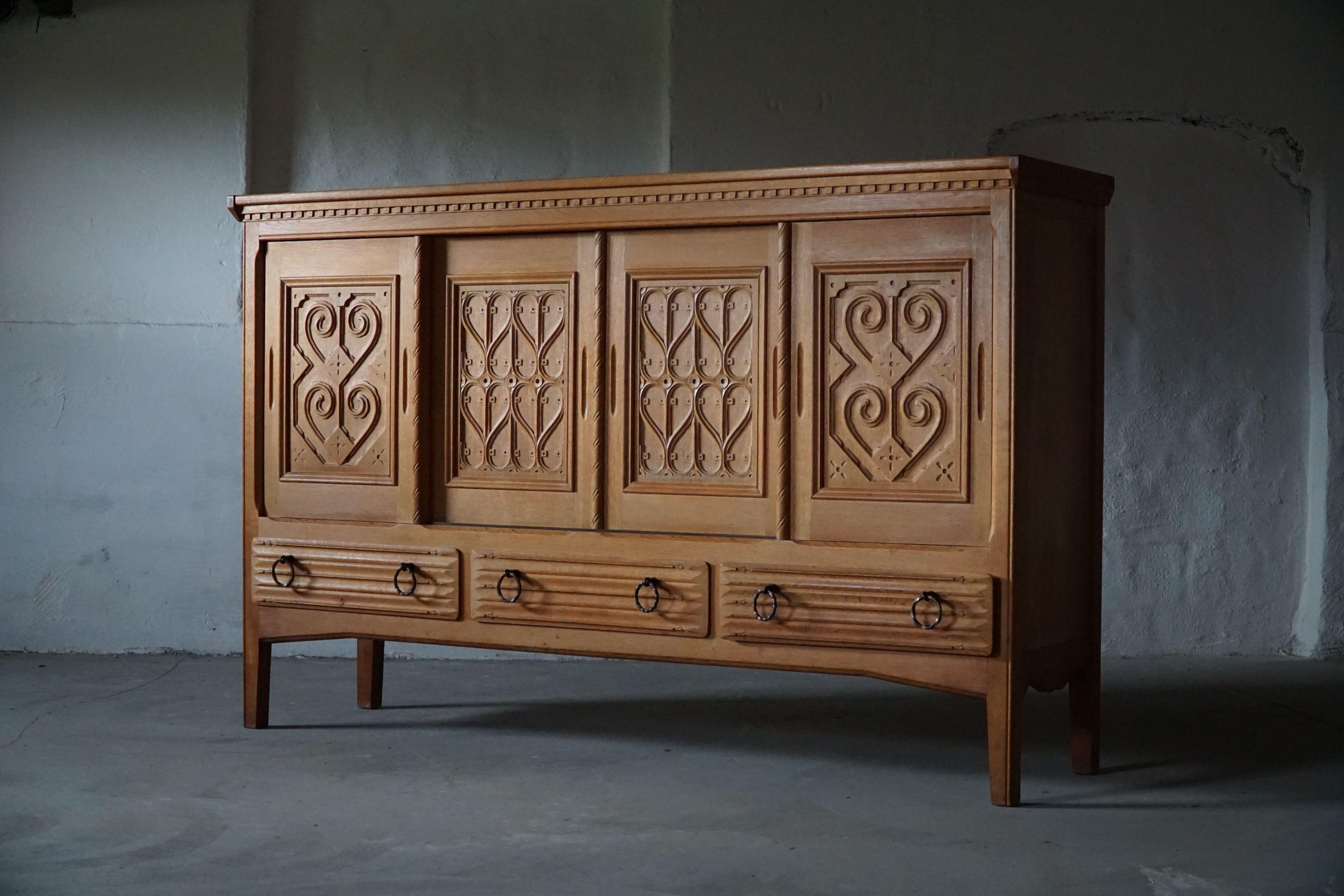 20th Century Tall Sculptural Sideboard in Solid Oak, by Danish Cabinetmaker 4