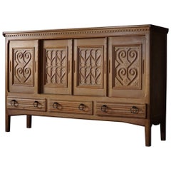20th Century Tall Sculptural Sideboard in Solid Oak, by Danish Cabinetmaker