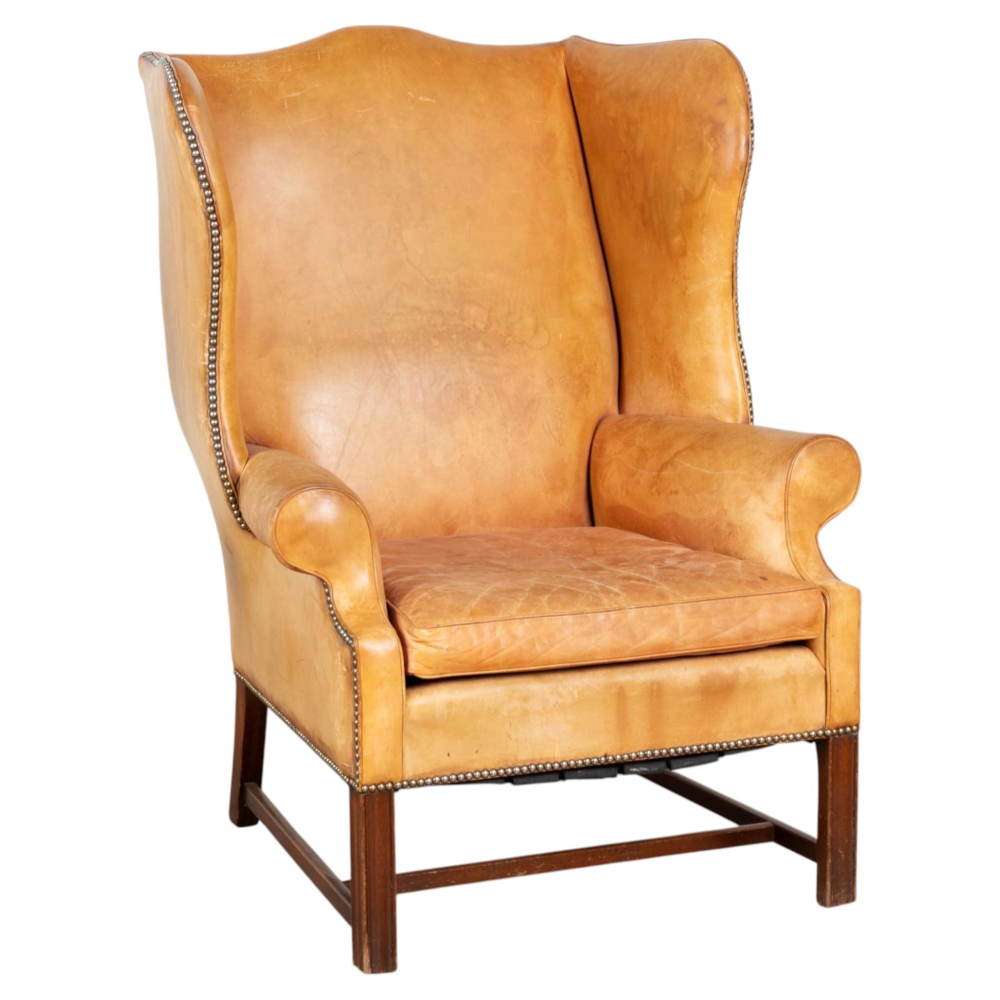 20th Century Tall Wing Back Vintage Leather Armchair from Denmark