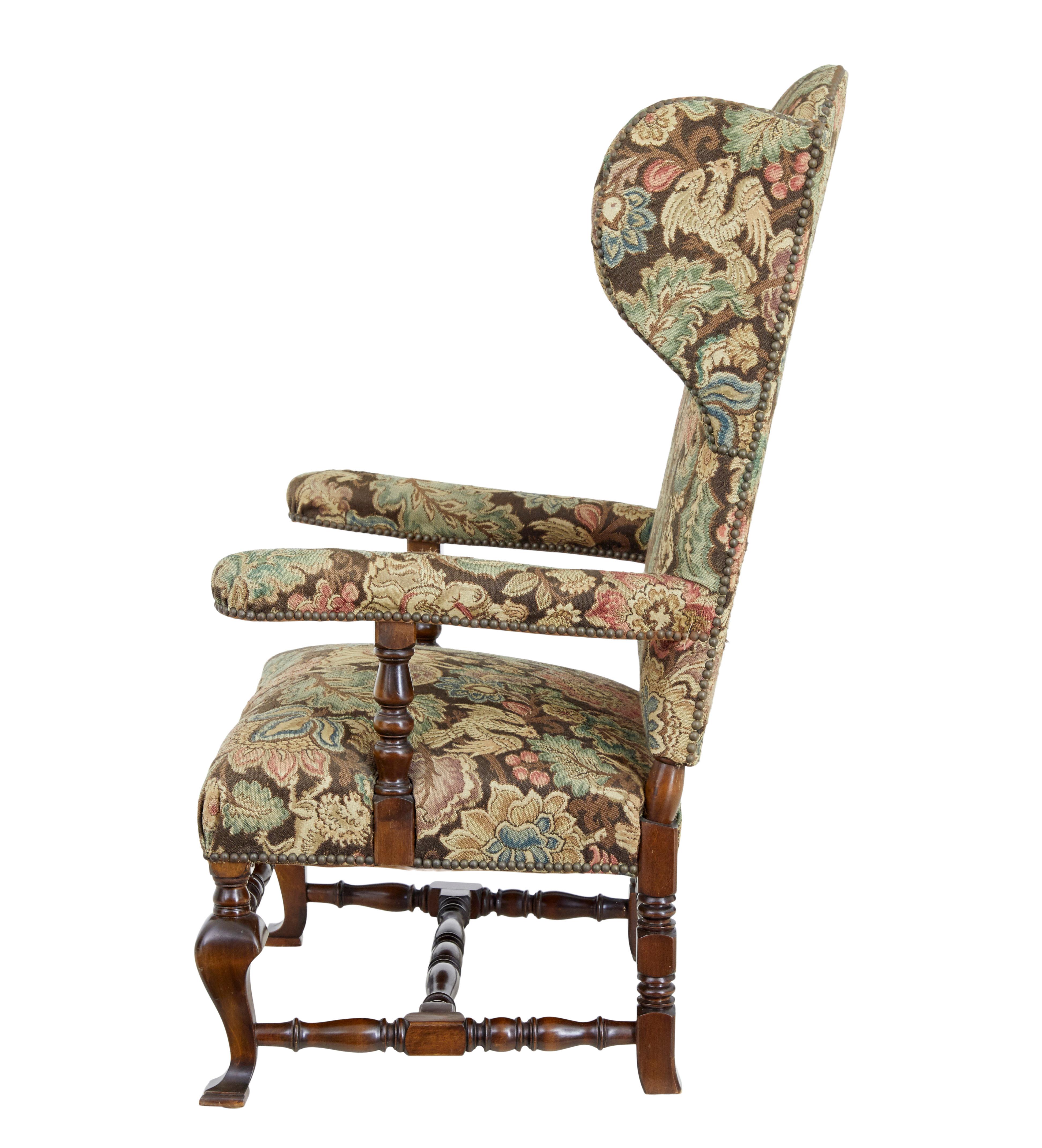 Edwardian 20th century tapestry wingback armchair For Sale