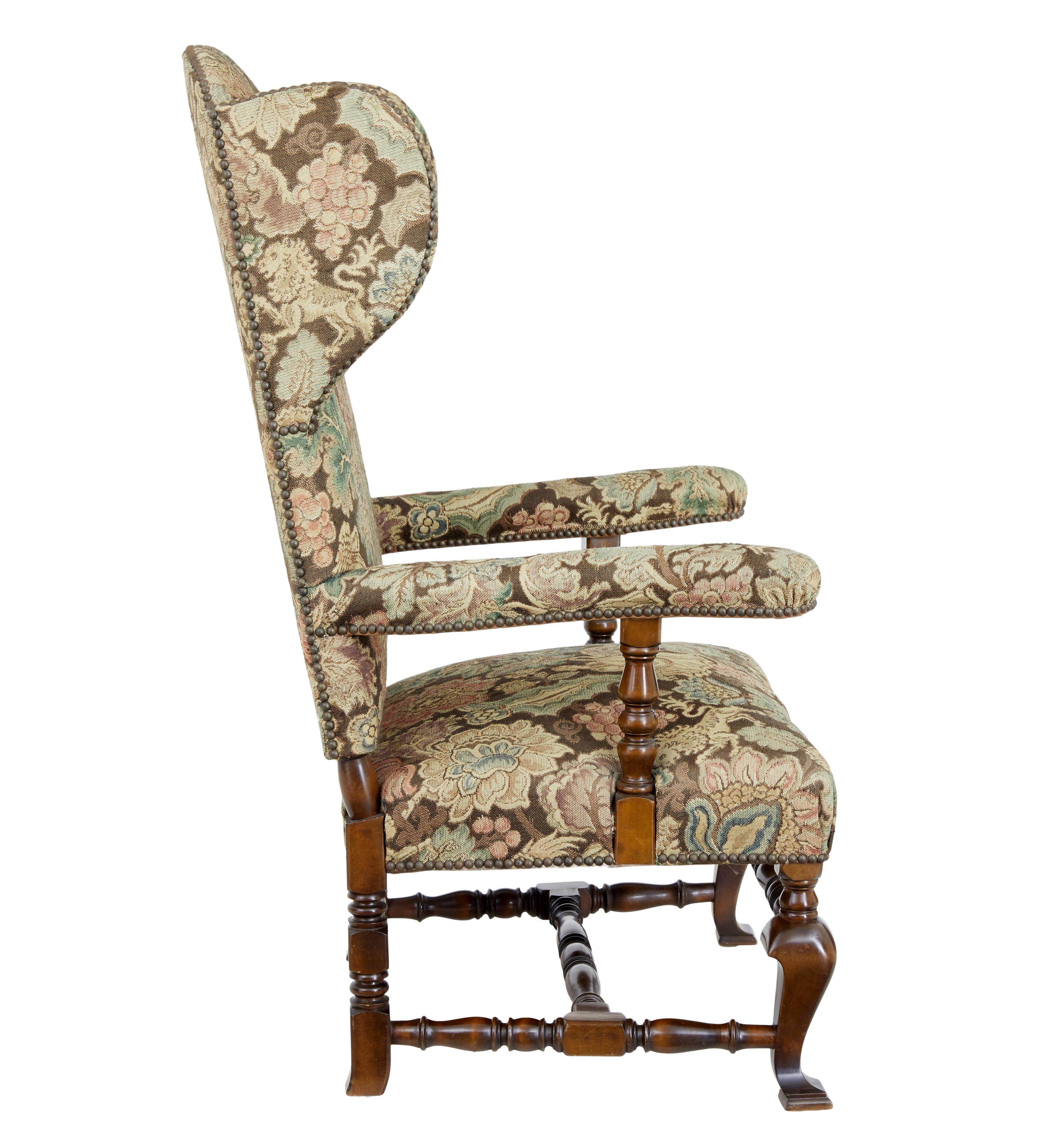 English 20th century tapestry wingback armchair For Sale