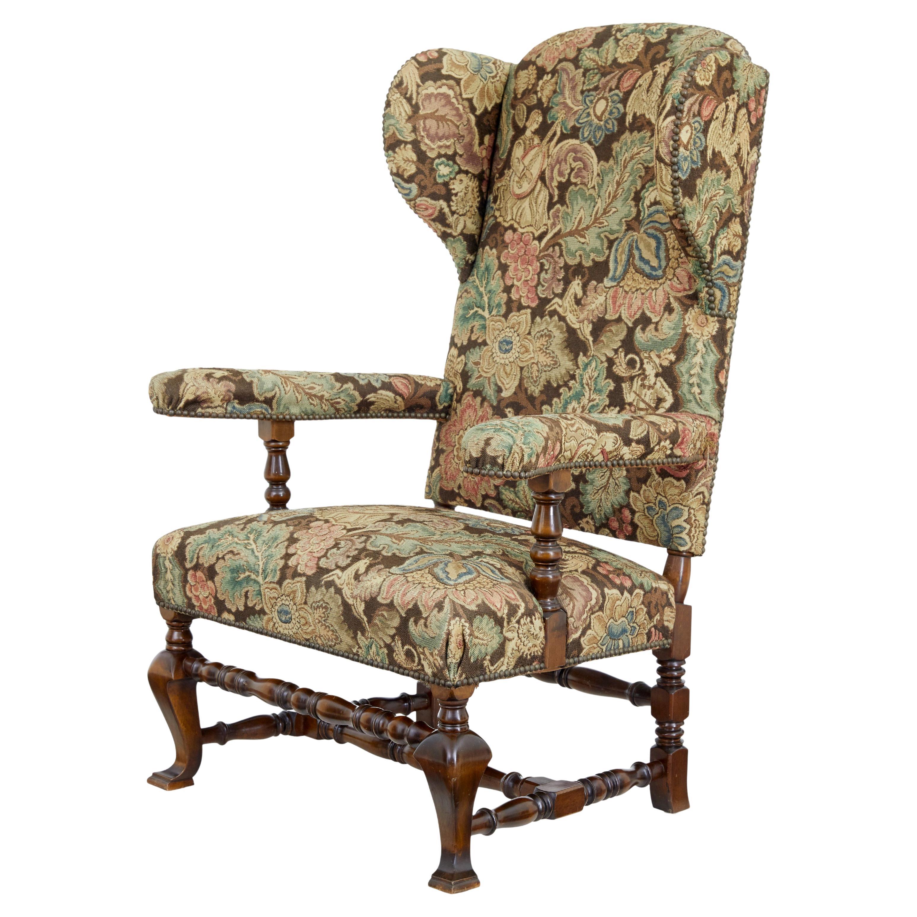 20th century tapestry wingback armchair