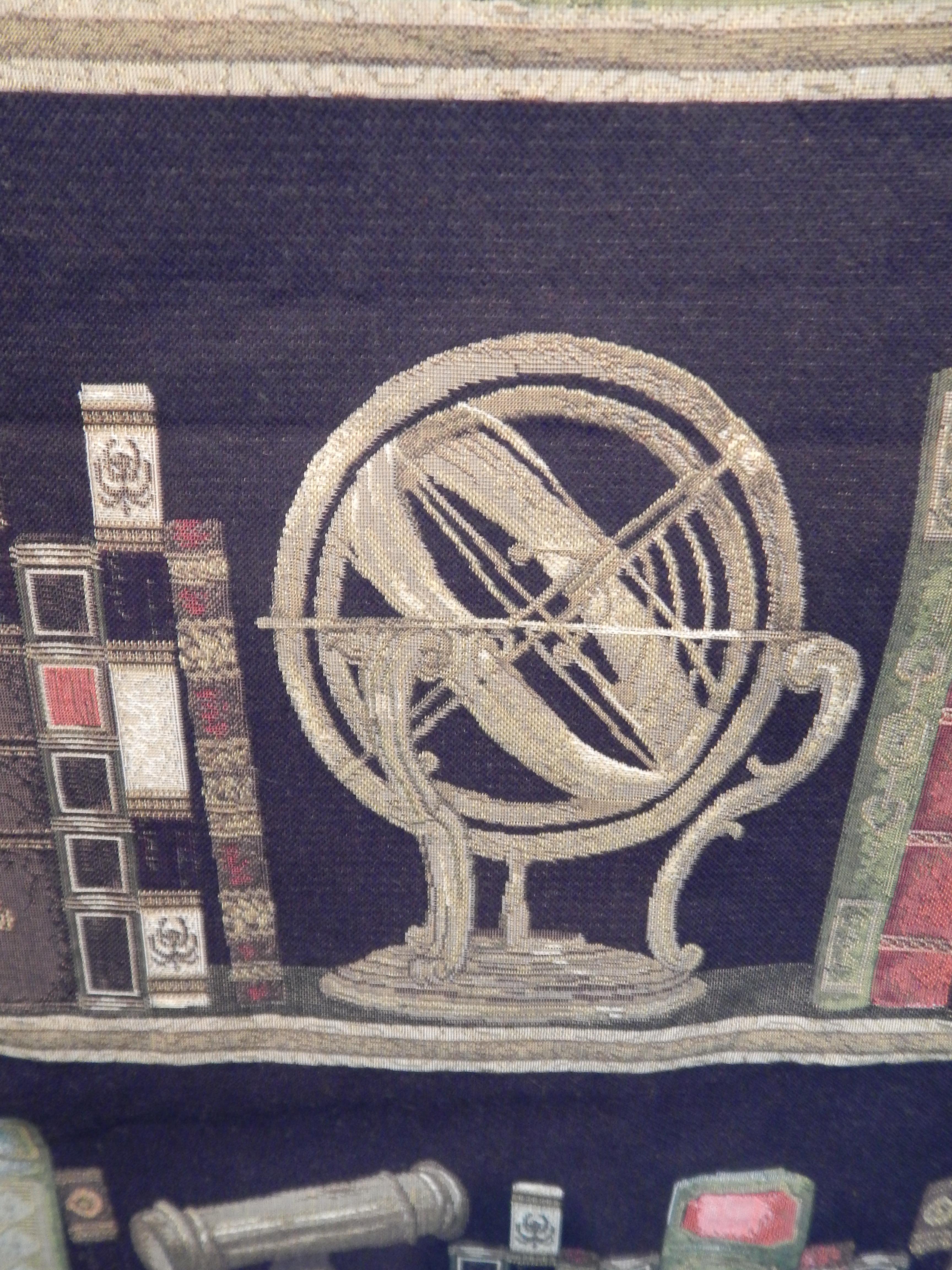 20th Century Tapestry with Globes, Hourglasses, Clocks and Booksh For Sale 4
