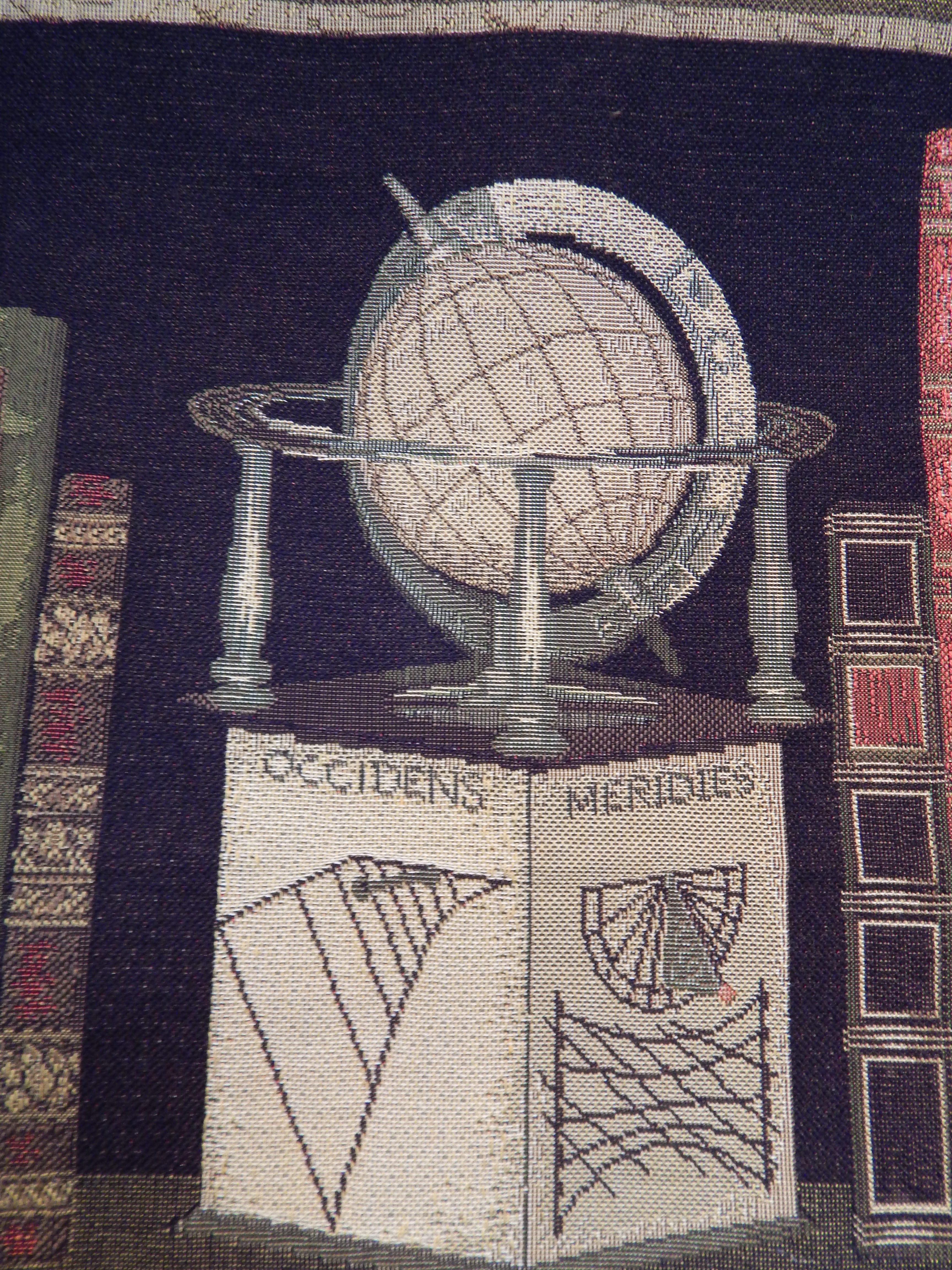 20th Century Tapestry with Globes, Hourglasses, Clocks and Booksh For Sale 2