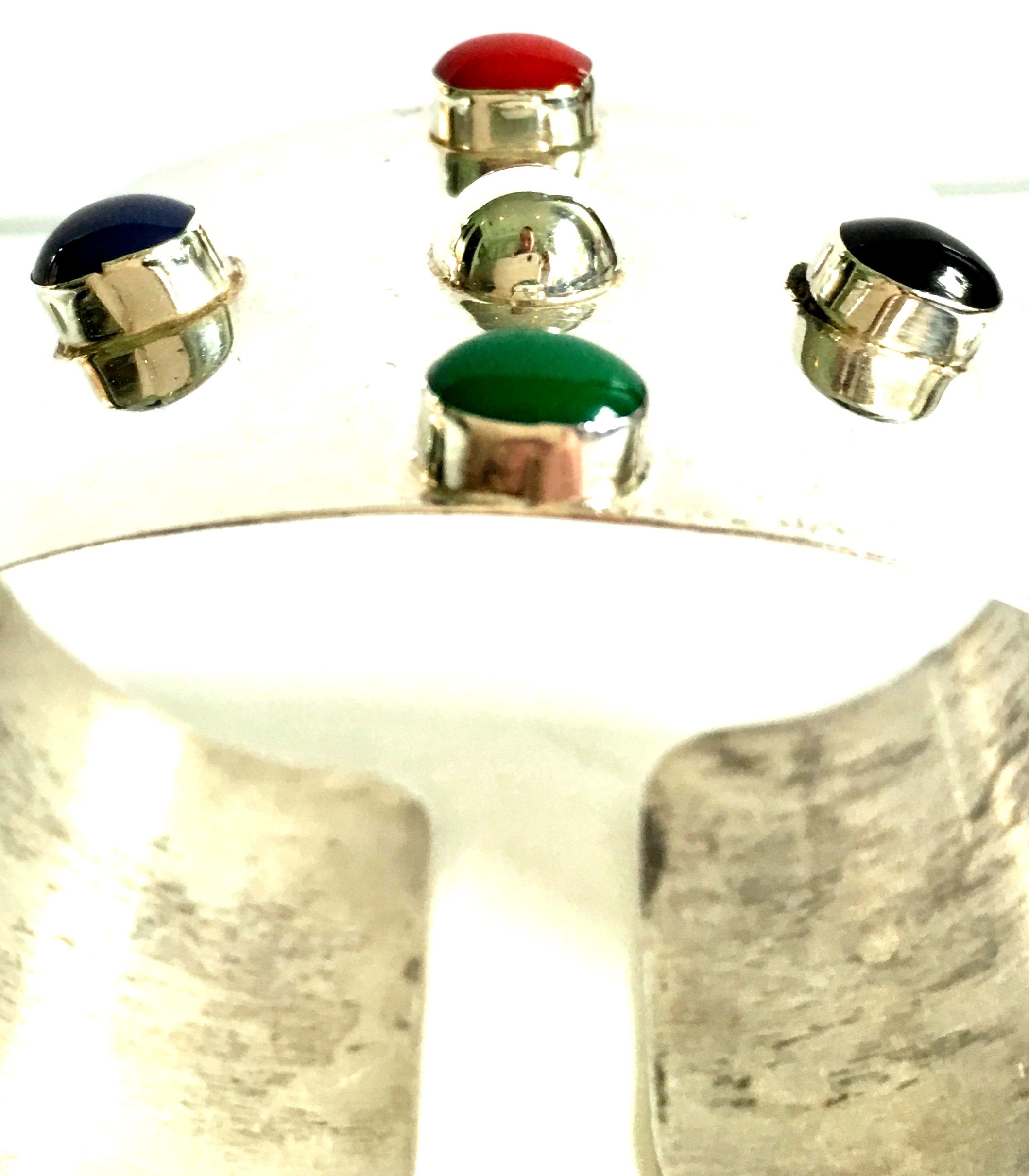 Women's or Men's 20th Century Taxco 925 Sterling & Semi Precious Stone Cuff Bracelet-Mexico