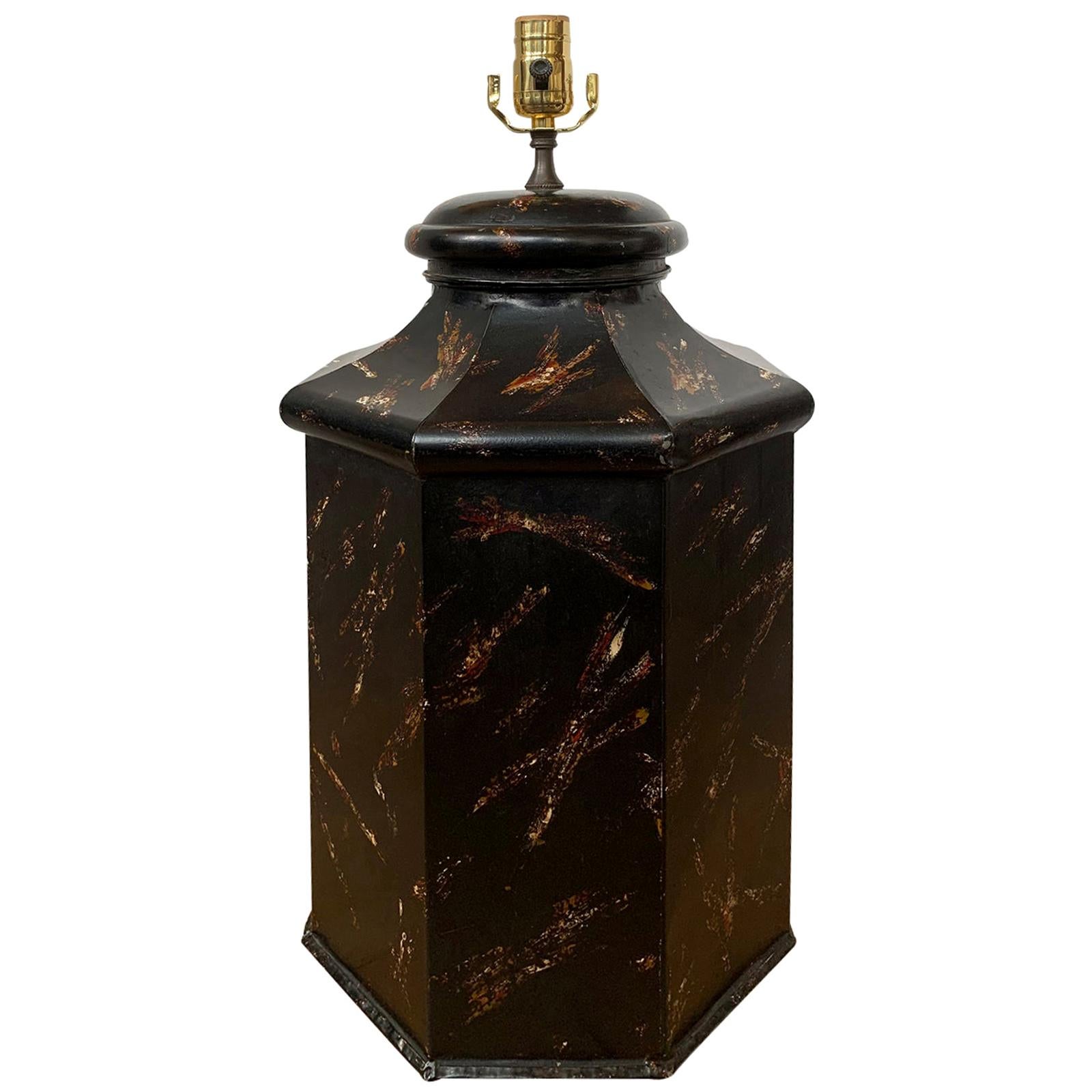 PAIR of English Late Regency Tin Tea Canisters As Lamps For Sale at 1stdibs
