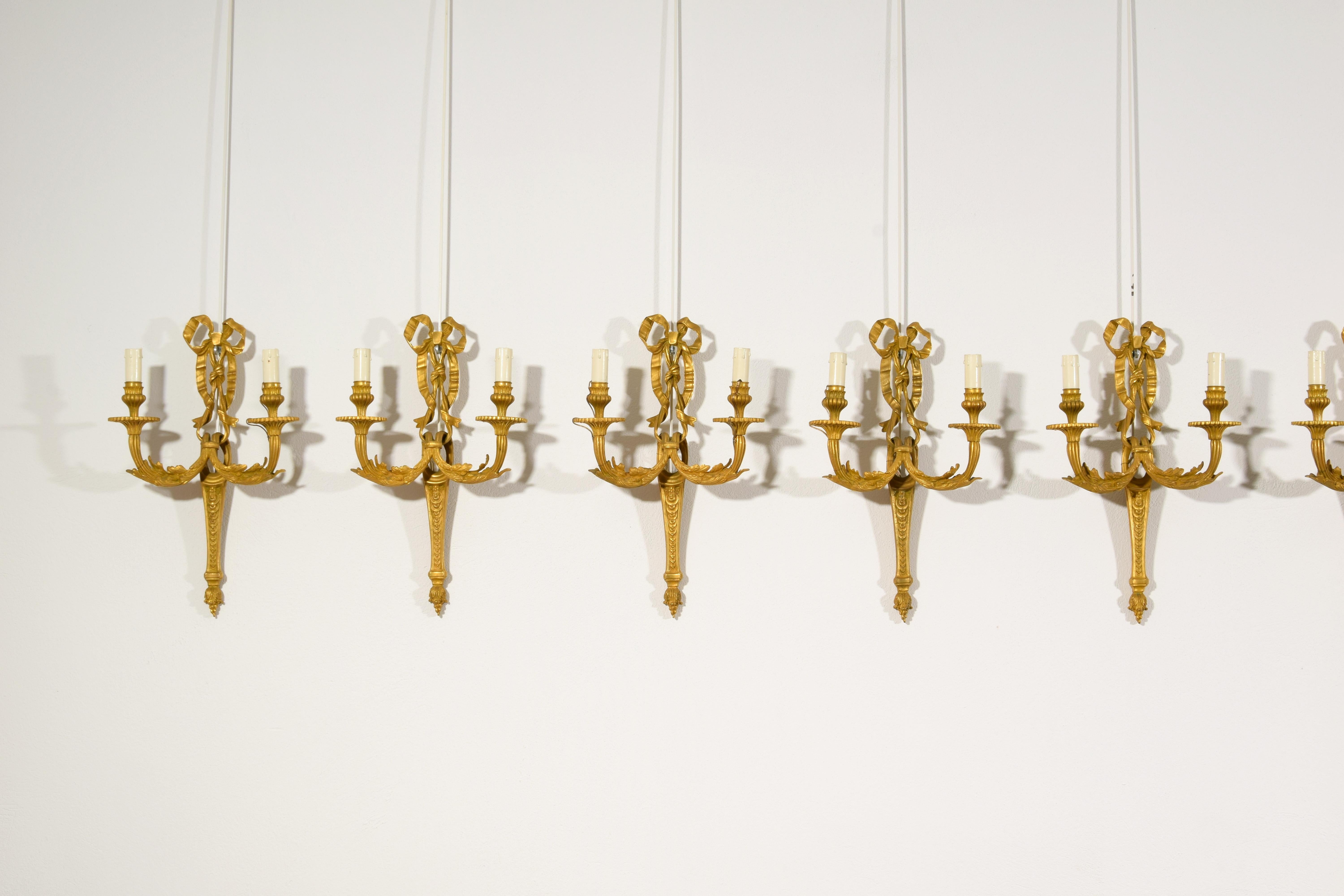 French 20th century, Ten France Two-light Gilt Bronze Sconces For Sale