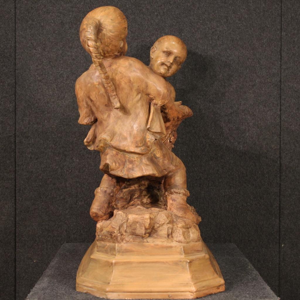 20th Century Terracotta Austrian Sculpture Vase Carried by Two Children, 1940s For Sale 8