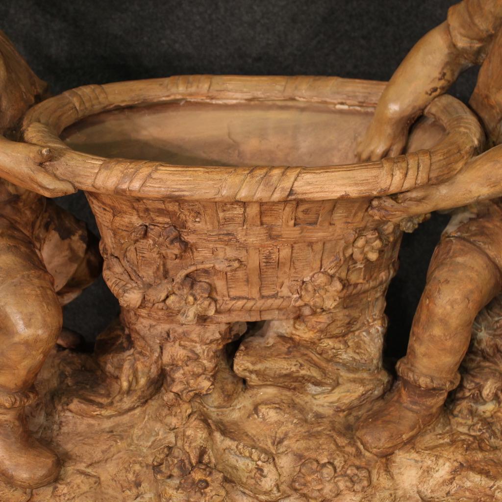 20th Century Terracotta Austrian Sculpture Vase Carried by Two Children, 1940s For Sale 2
