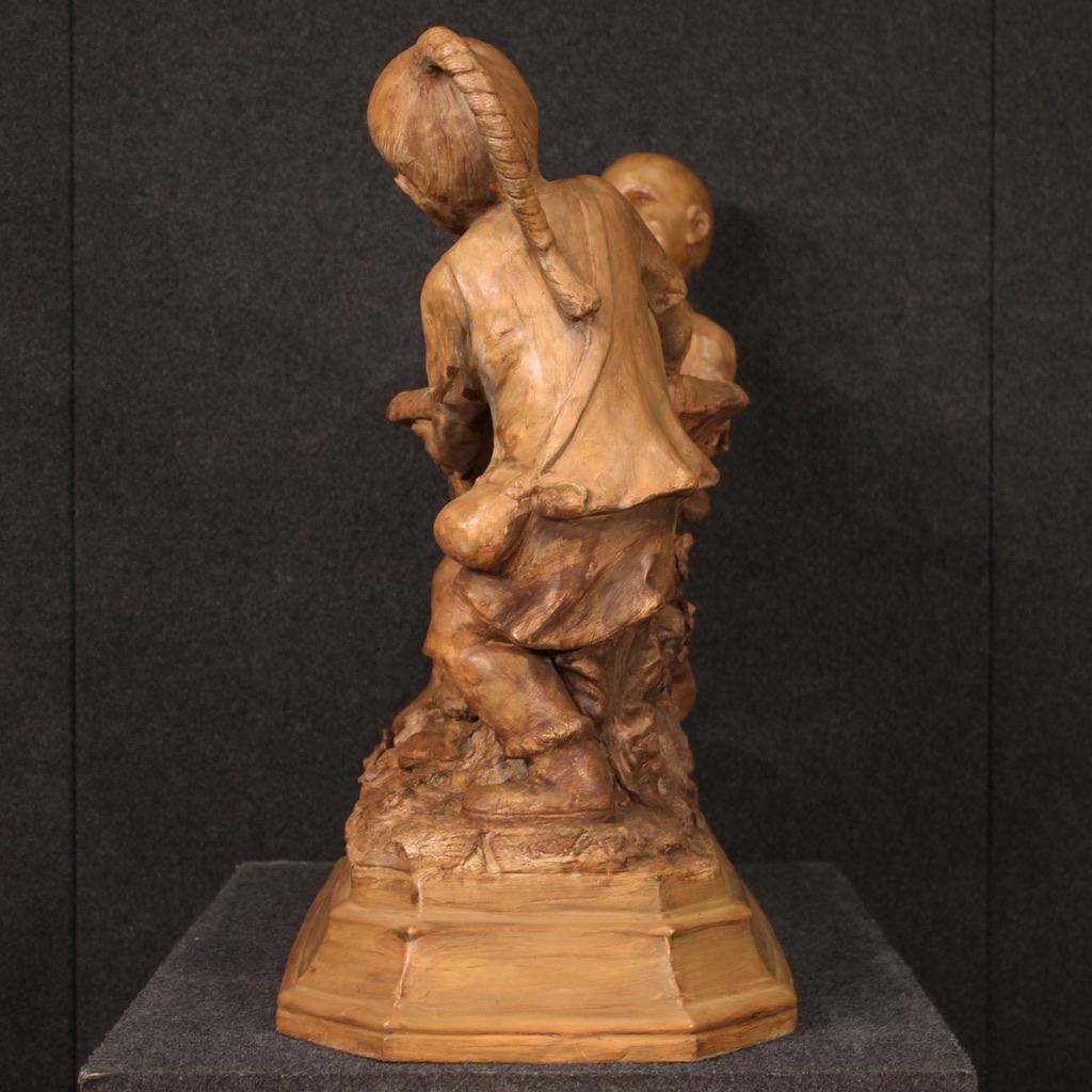 20th Century Terracotta Austrian Sculpture Vase Carried by Two Children, 1940s For Sale 3