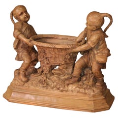20th Century Terracotta Austrian Sculpture Vase Carried by Two Children, 1940s