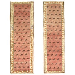 20th Century Terracotta Background Matching Pair of Turkish Short Runners