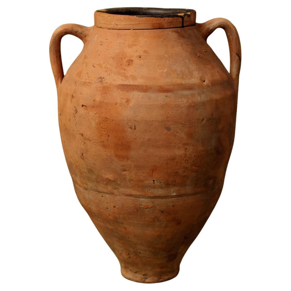 Vaso per olio di Oliver in terracotta con bordo nero del XX secolo, Turchia occidentale