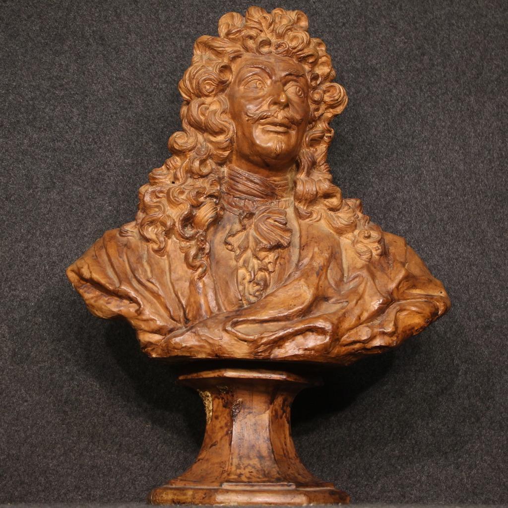 Mid-20th Century 20th Century Terracotta Bust Of A Nobleman With A Wig French Sculpture, 1950  For Sale