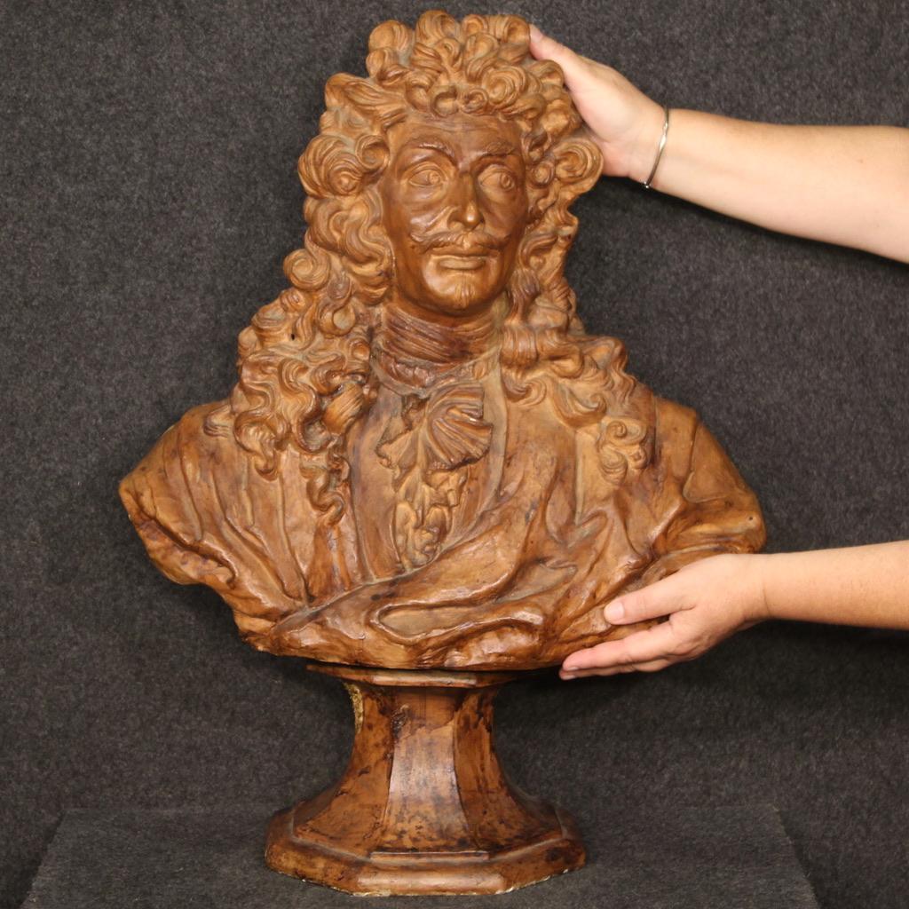 20th Century Terracotta Bust Of A Nobleman With A Wig French Sculpture, 1950  1