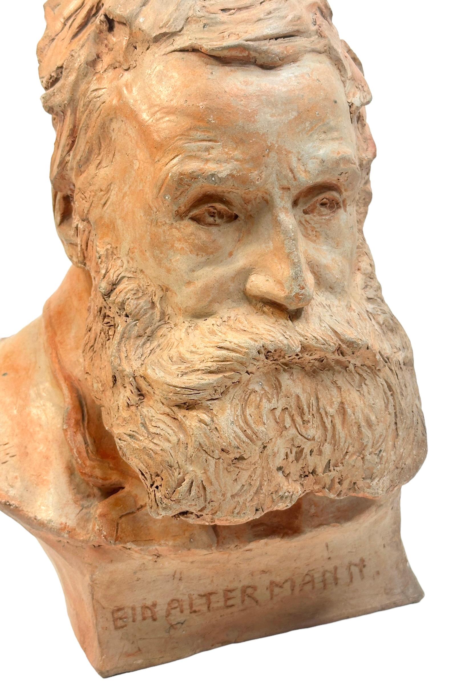 Hand-Crafted 20th Century Terracotta Bust of an old Gentleman, Germany 1936 For Sale