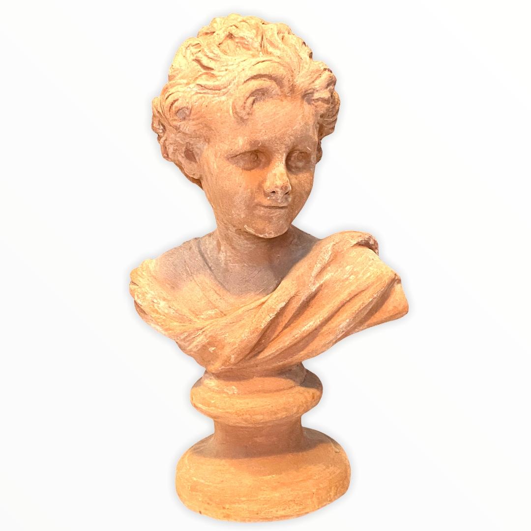 This is an impressive bust formed with terracotta of a Italian noble woman or girl. This beautiful sculpture is hand formed, 20th century. It makes a nice addition to any room.