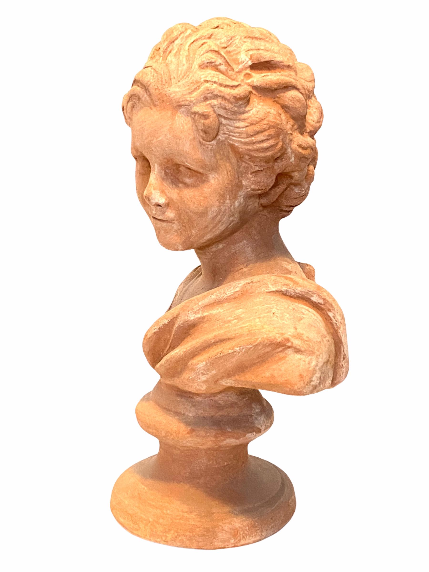 Art Nouveau 20th Century Terracotta Bust of Italian Nobility, Italy Vintage For Sale