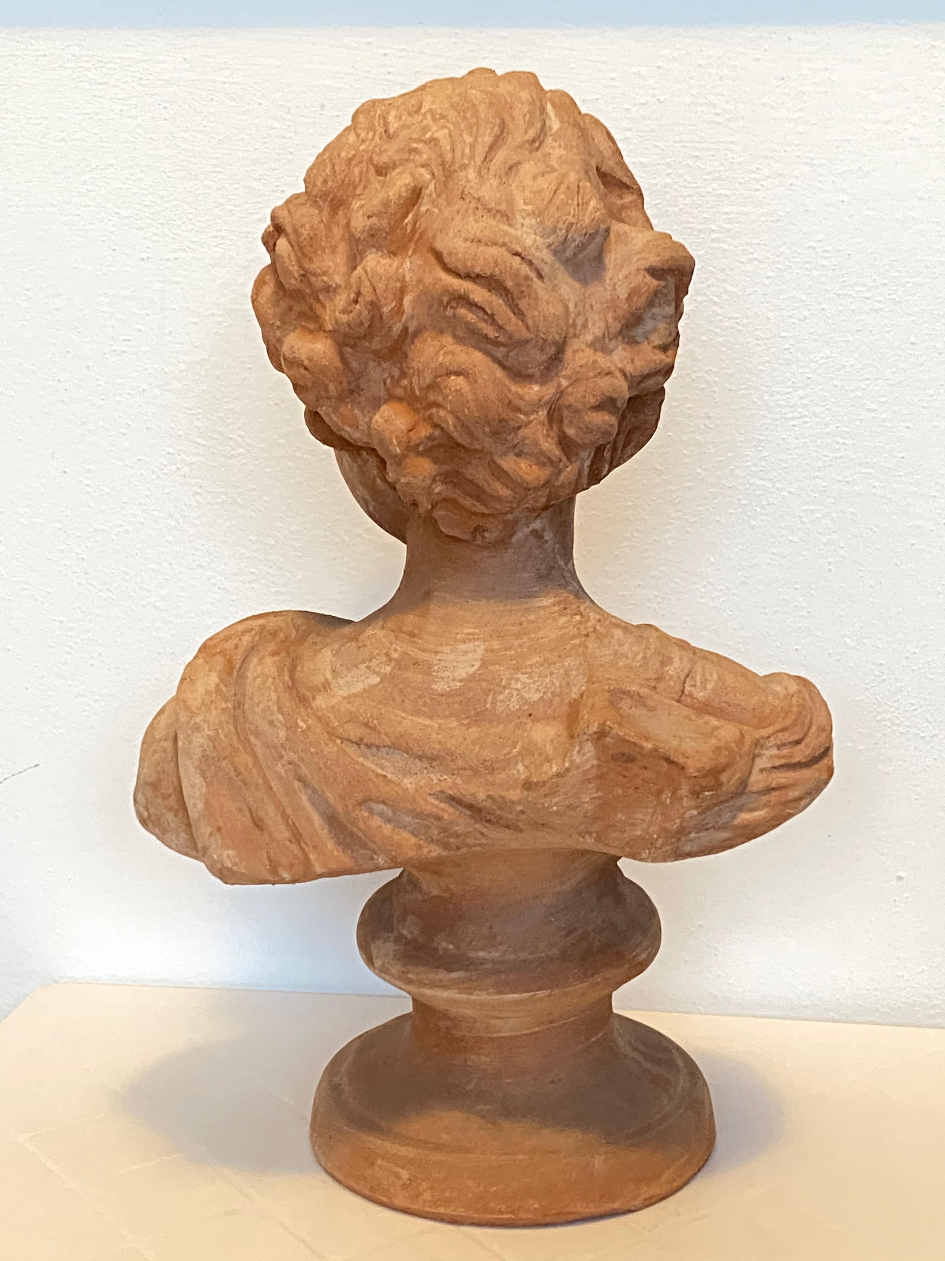 Hand-Crafted 20th Century Terracotta Bust of Italian Nobility, Italy Vintage For Sale