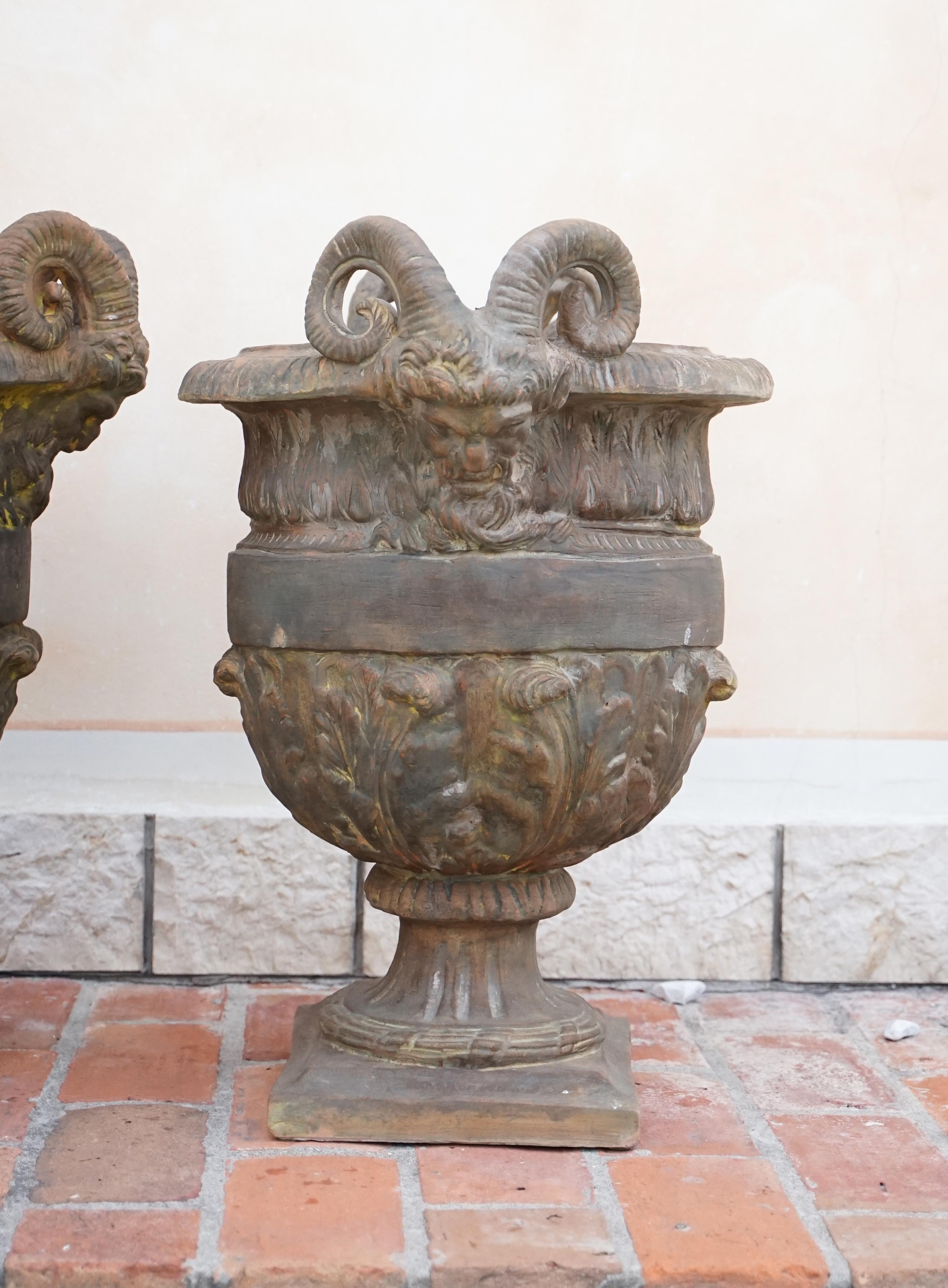 Art Nouveau 20th Century Terracotta Couple of Vases For Sale