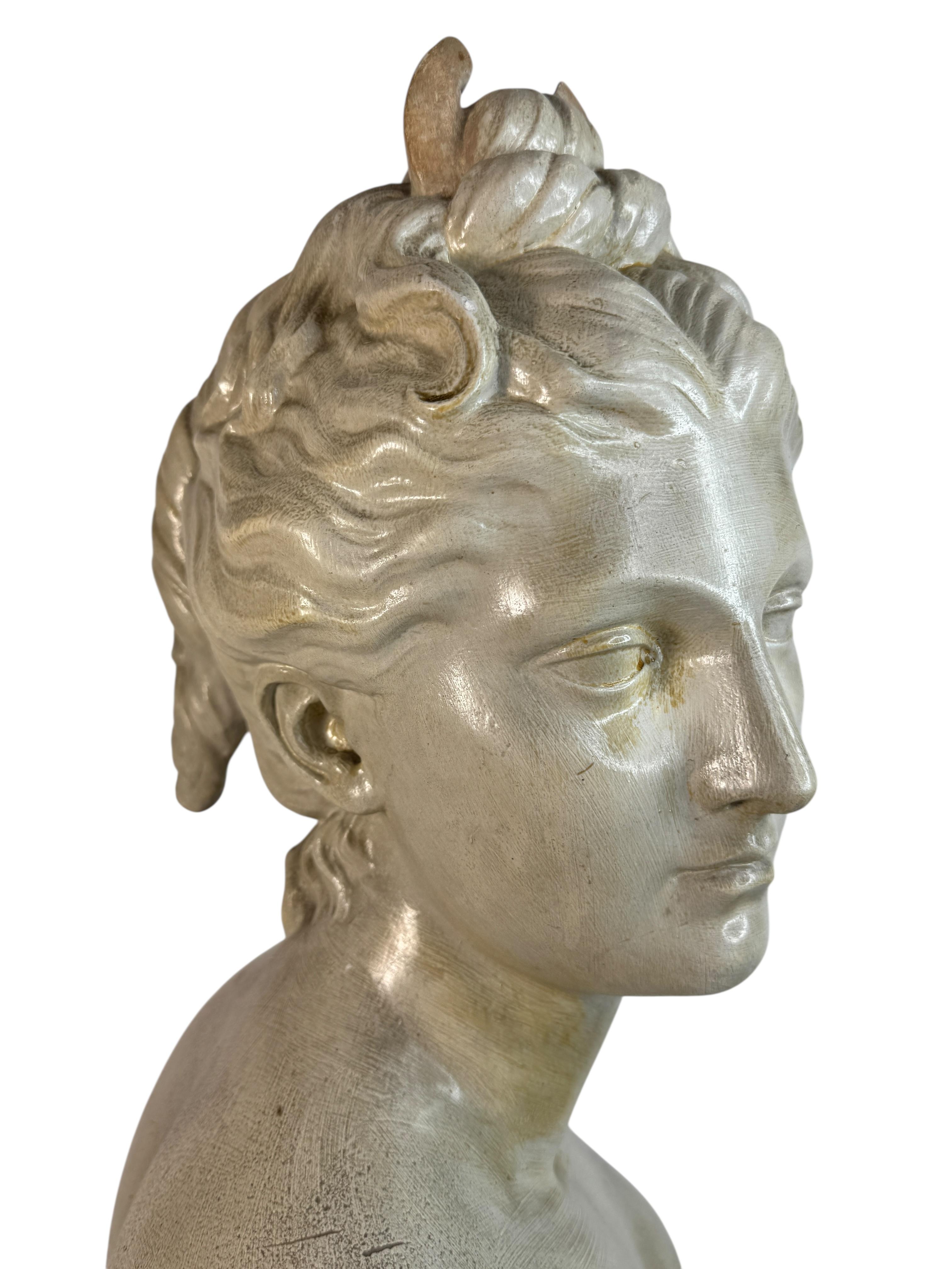 20th Century Terracotta Diana Goddess of the Hunt Bust France 1910s For Sale 5