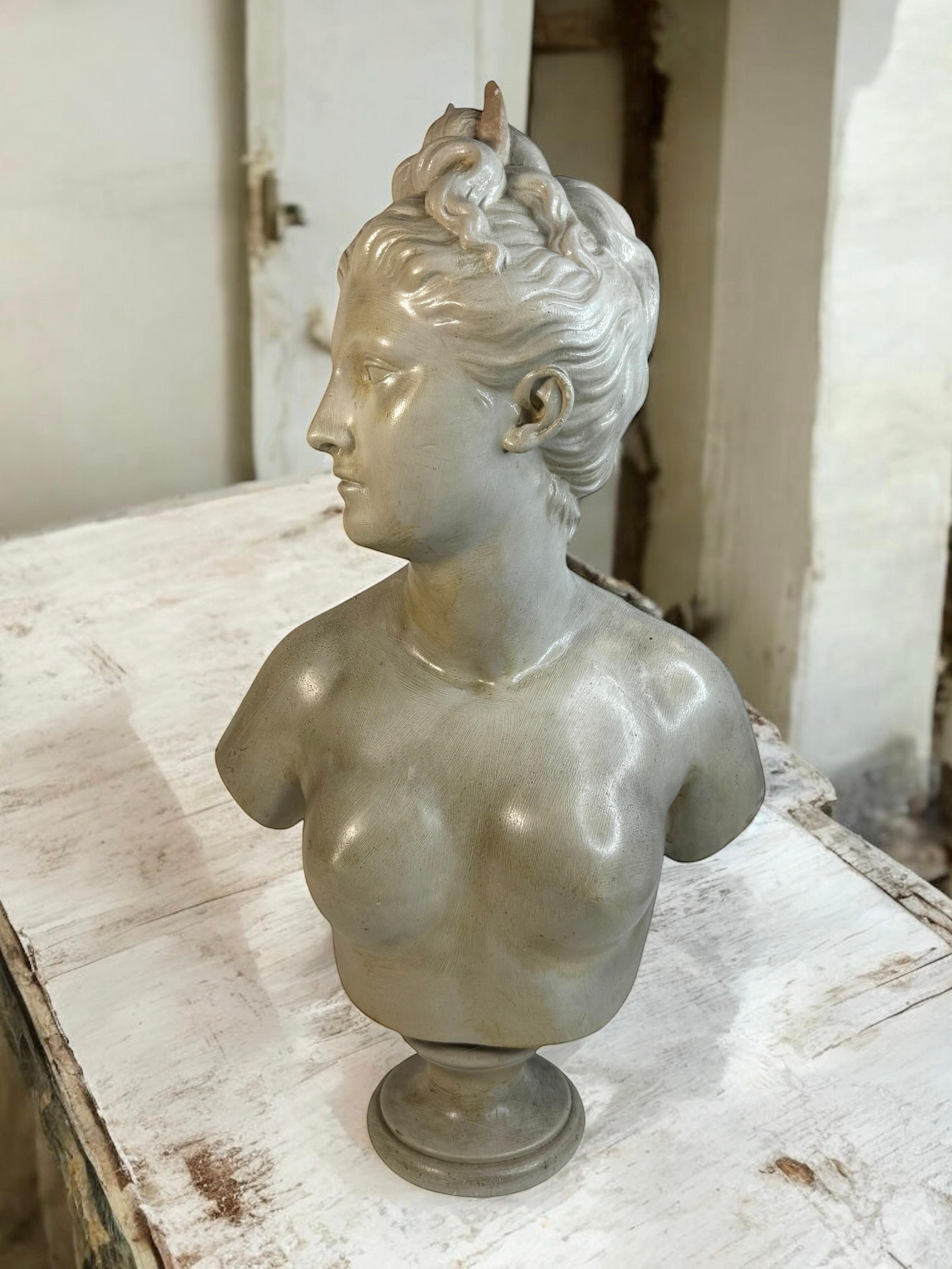 20th Century Terracotta Diana Goddess of the Hunt Bust France 1910s For Sale 6