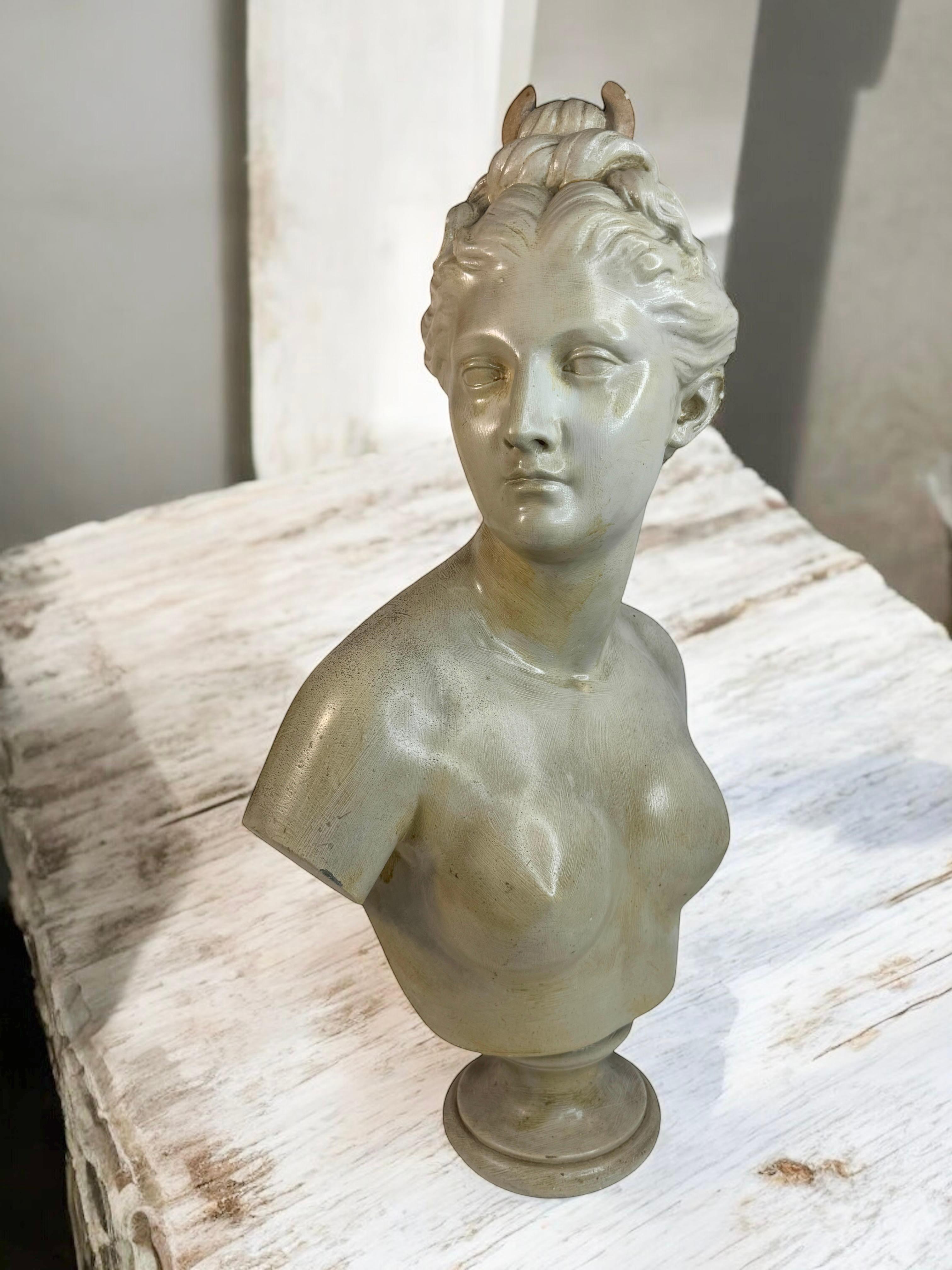 20th Century Terracotta Diana Goddess of the Hunt Bust France 1910s For Sale 7